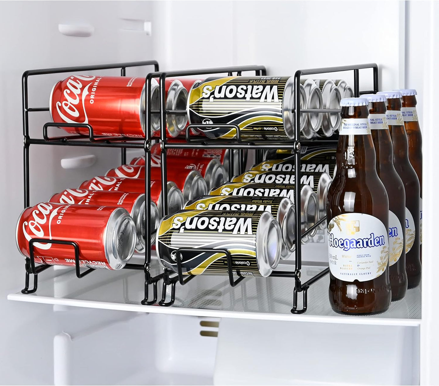 SUFAUY Soda Can Organizer Rack, Stackable Beverage Can Dispenser Holder for Pantry, Set of 2, Black