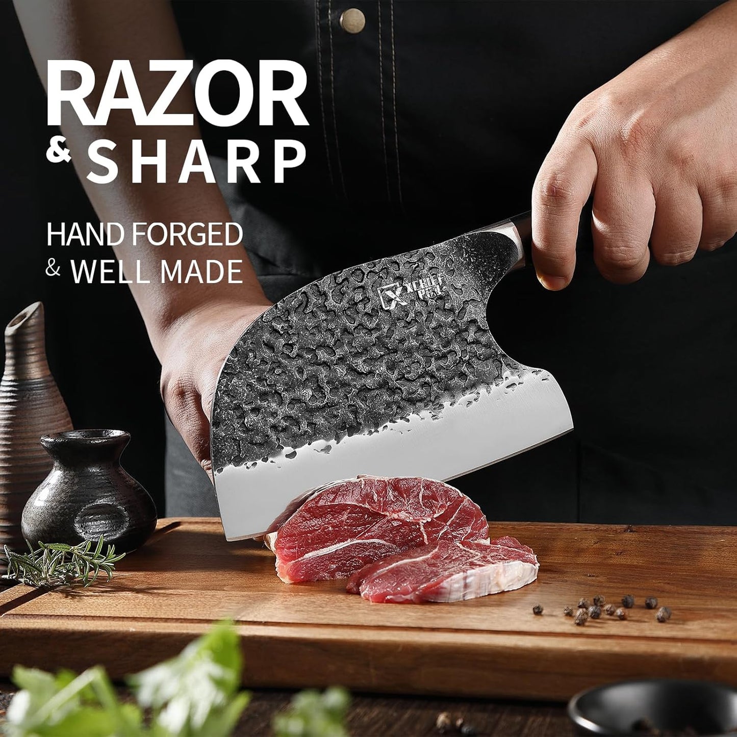 Chef Knife Set, Hand Forged Meat Boning Carving Cleaver Butcher Knife, High Carbon Steel Japan Nakiri Santoku Knife Set with Accessories for Kitchen, BBQ Camping Knives Set with Bag