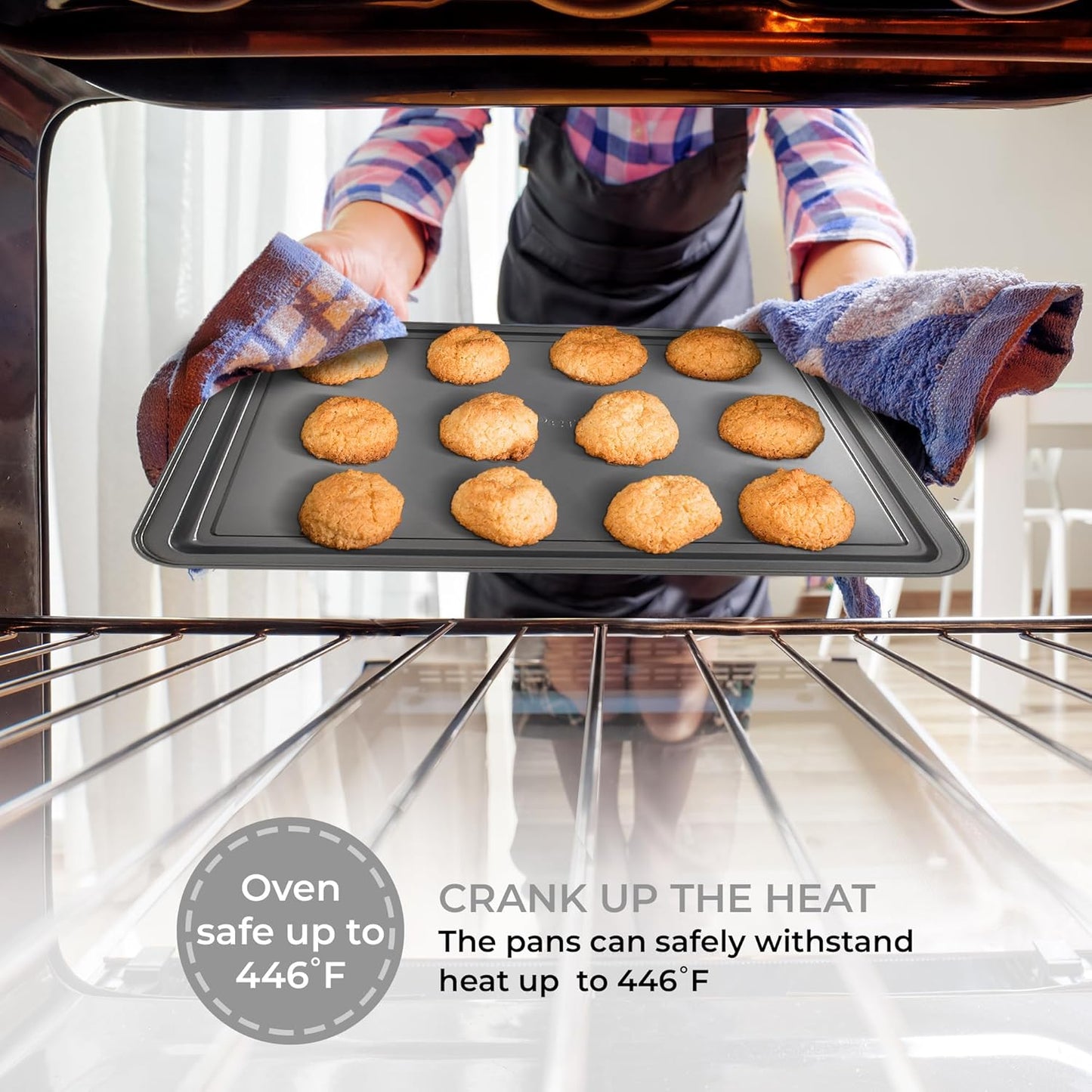 PERLLI Non-Stick 3-Piece Baking Pan Set, BPA-Free Gray Carbon Steel Bakeware Set, Stackable Kitchen Oven Set, Cookie Sheet, Baking Tray, Baking Sheet Set, Oven Safe (446°F)