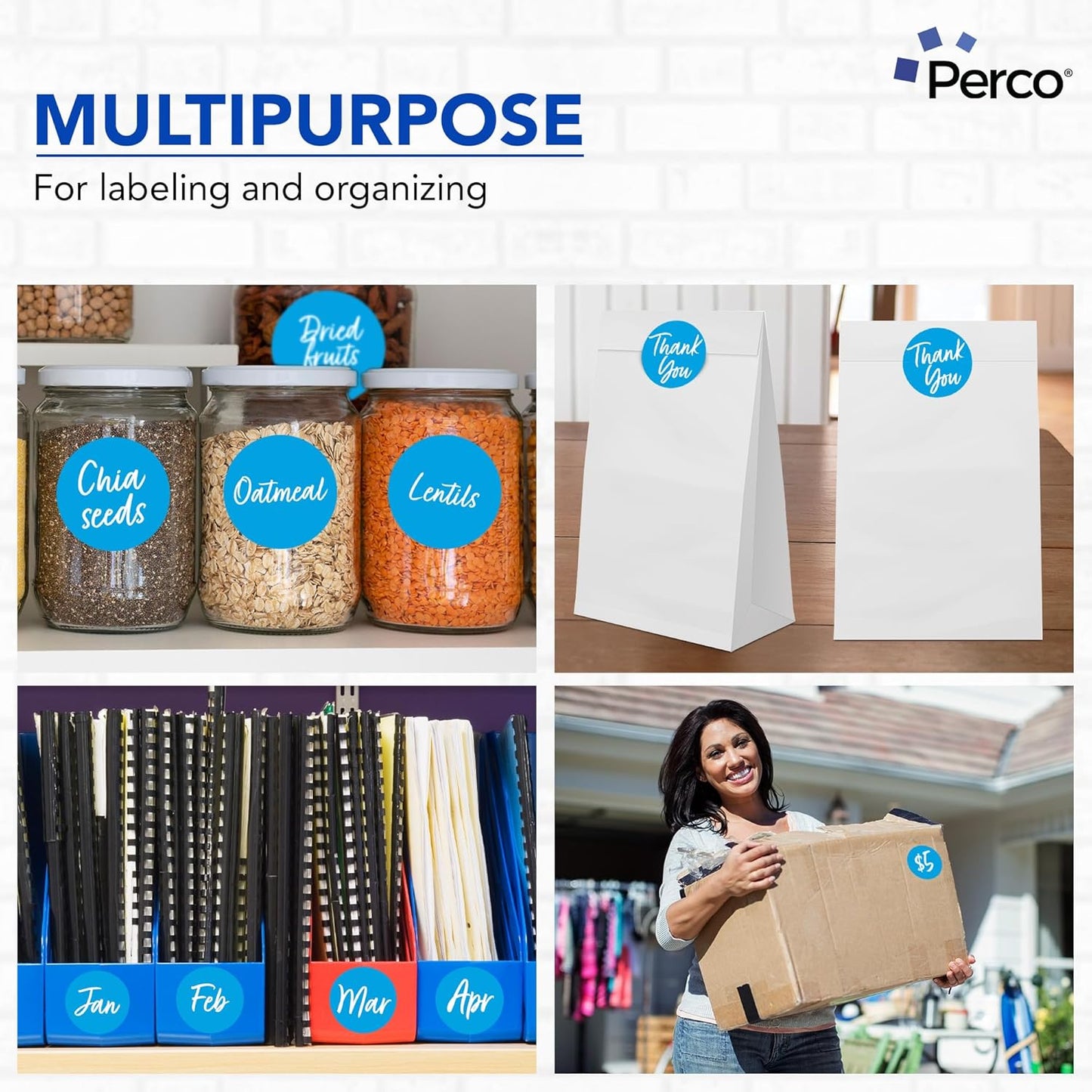 Perco Light Blue 3-Inch Round Circle Dot Sticker Labels - Multi-Roll Pack (3 Rolls, 500 Labels Each) - Permanent Adhesive, Vibrant Colors, Strong Hold - Perforated for Easy Use - Made in USA