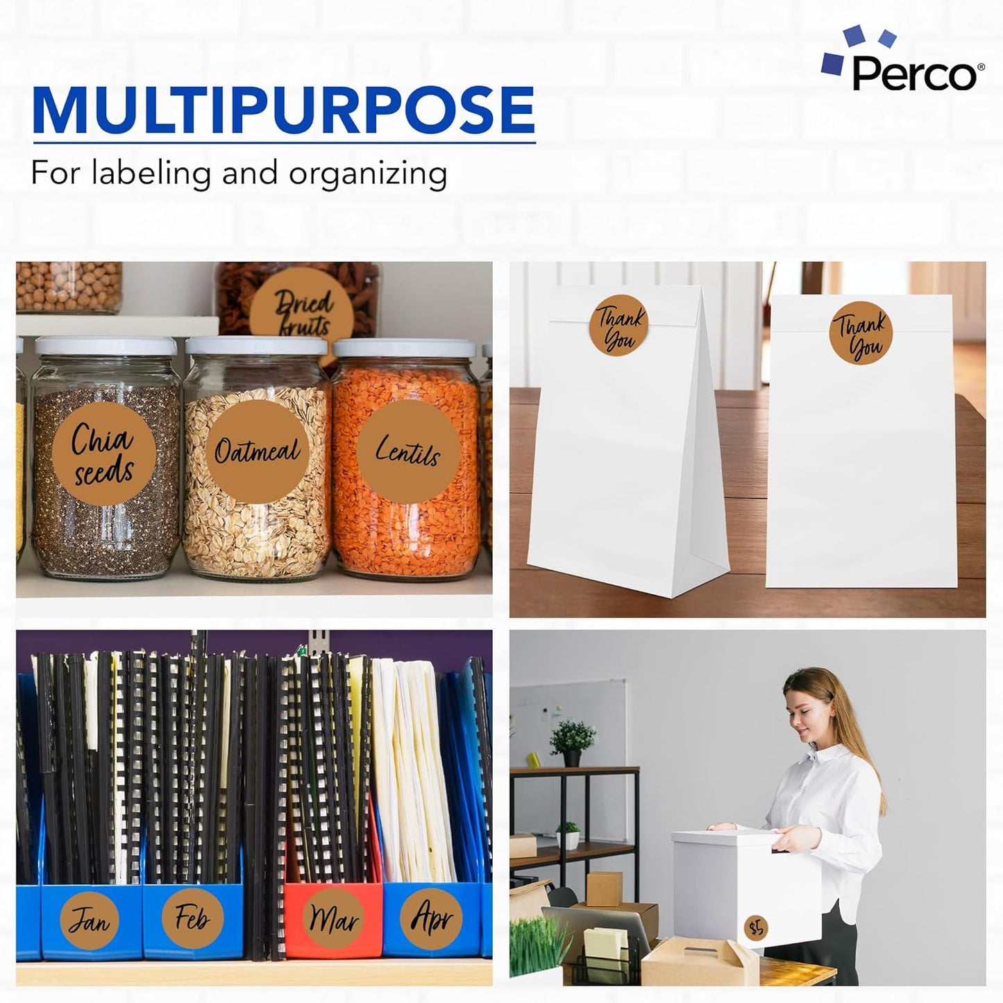 Perco Kraft Brown 3-Inch Perforated Circle Dot Sticker Labels — 10 Rolls, 5,000 Round Stickers — Natural, Cardboard-Like Surface with Permanent Adhesive for Organizing, Crafting & More—Made in USA