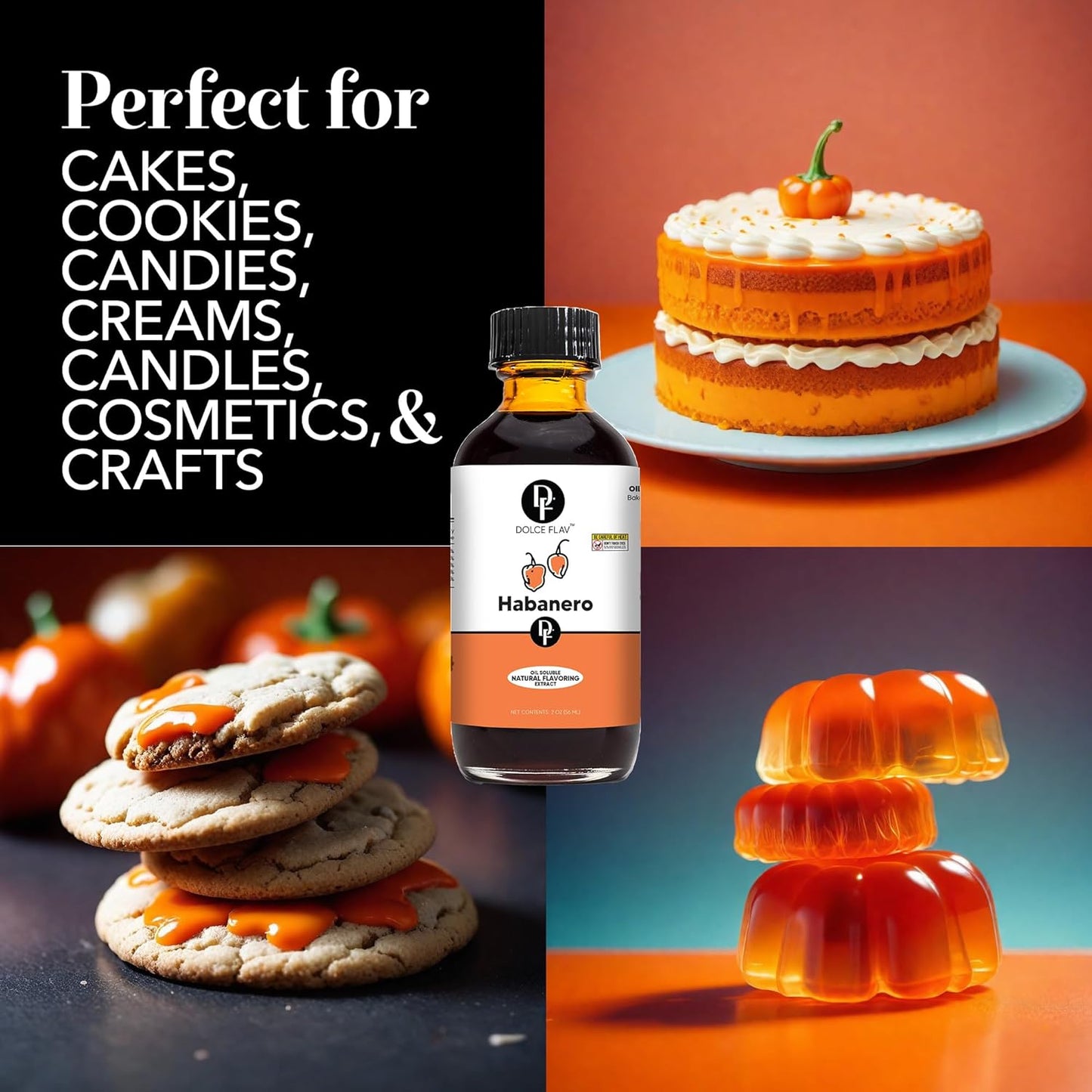 Dolce Flav Natural Habanero Extract (Oil-Soluble) 8 oz – Kosher, Sugar-Free, Concentrated Spicy Habanero Flavoring for Savory Dishes, Sauces & Confections, Includes Measured Dropper