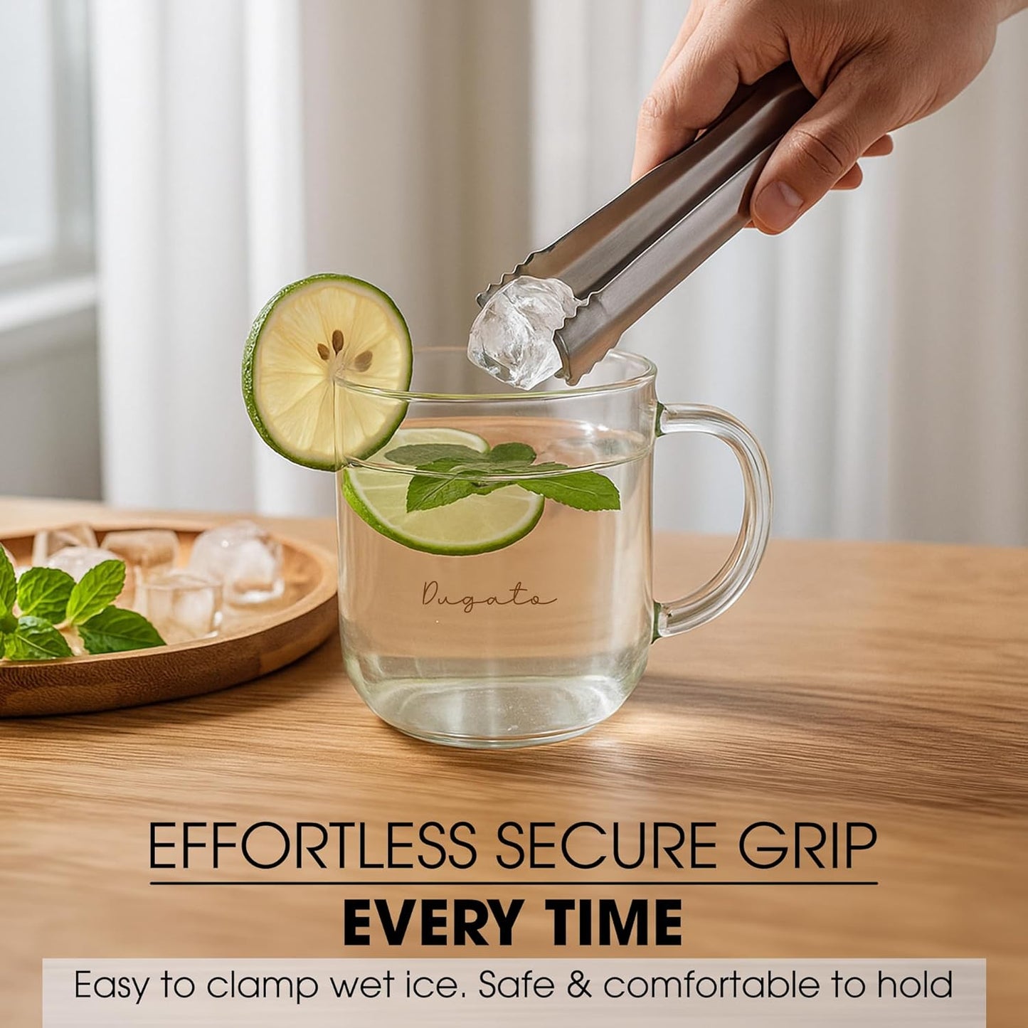 DUGATO Stainless Steel Cocktail Tongs (2 Pack, 6.3 inch) - Small Bar Ice Tongs with Sharp Grip Teeth for Ice Buckets, Sugar, Olives & Garnishes - Party Essentials