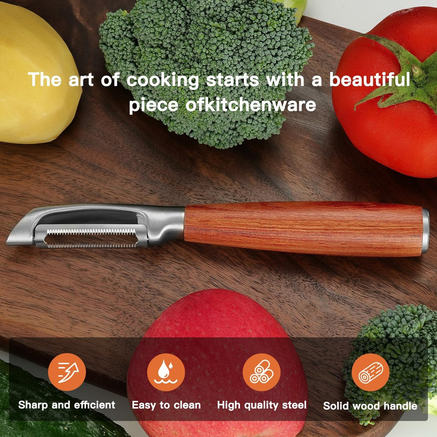 KULUNER，Premium High-End Rosewood Handle and 304 Stainless Steel Serrated Blade - An Ultra-Sharp Rotating Peeler for Potatoes, Fruits, and Vegetables, Ergonomically Designed for Easy Peeling.