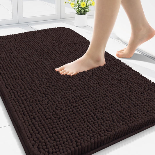 Arotive Bathroom Rugs 30x20, Extra Soft Absorbent Shaggy Chenille Bath Rugs, Machine Washable Rubber Backing Non-Slip Bath Mats for Bathroom Floor Tub and Shower, Home Decor Accessories, Brown