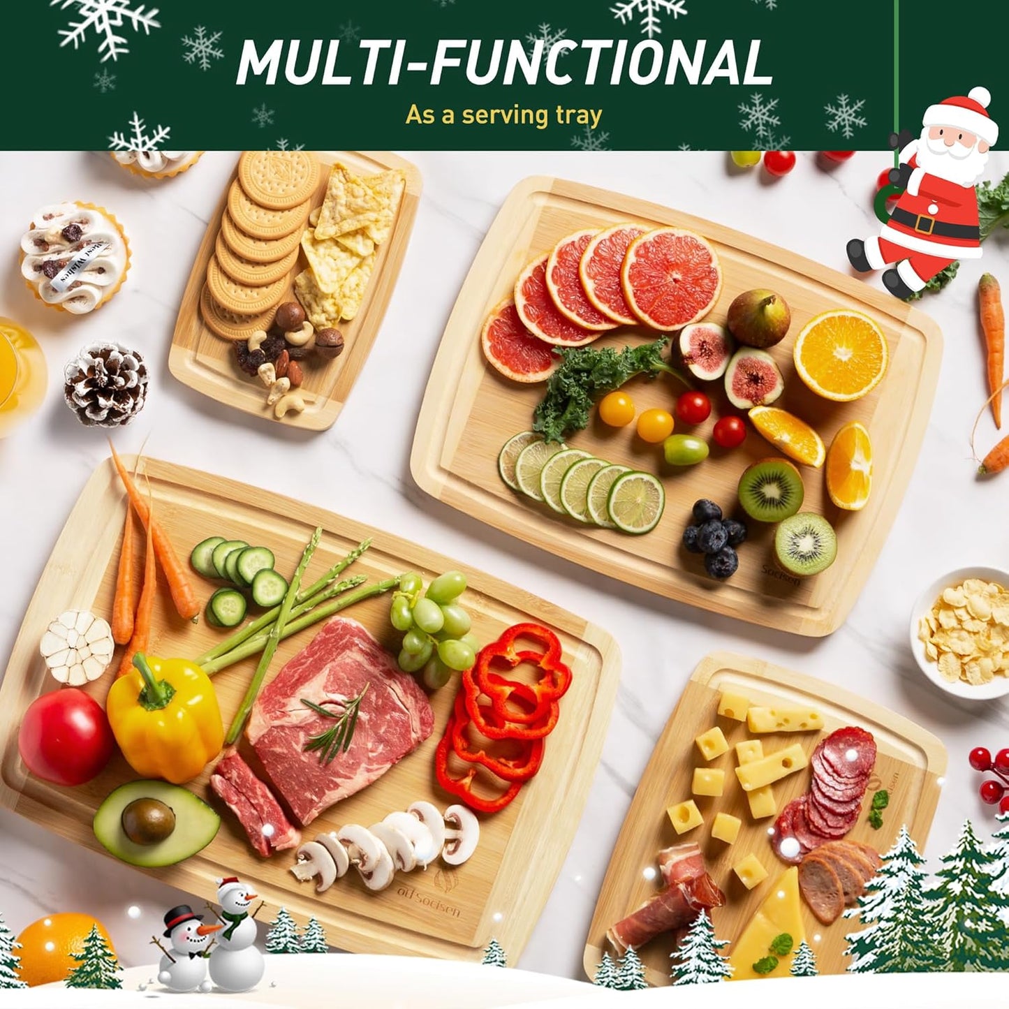 Bamboo Cutting Board Set Non Slip Feet Over Sink Men Husband Birthday Christmas Xmas Valentines Father Day Gifts Ideal from Wife Romantic Anniversary Best Cool Gadget Awesome Who Have Everything