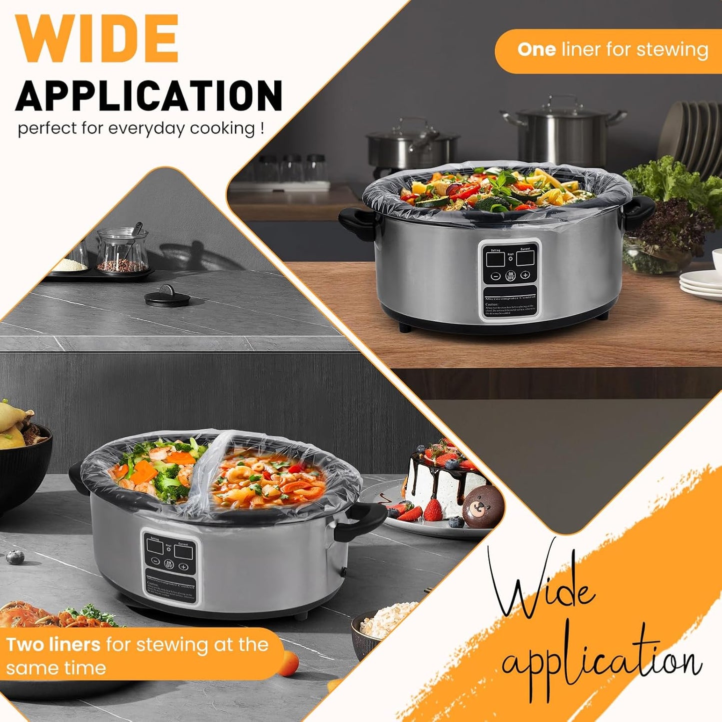 60 Pack Slow Cooker Liners, Large Size 13"x 21" Cooking Bags Disposable Pot Liners, Plastic Slow Cooker Bags Fits 3-8 Quarts, BPA Free, Suitable for Oval & Round Pot