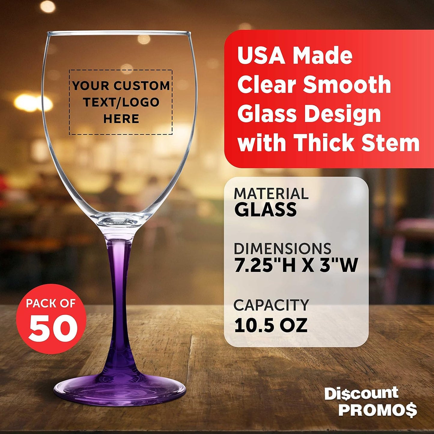 Custom Nuance Wine Glasses by ARC 10.5 oz. Set of 50, Personalized Bulk Pack - Restaurant Glassware, Perfect for Red Wine, White Wine, Cocktails - Purple