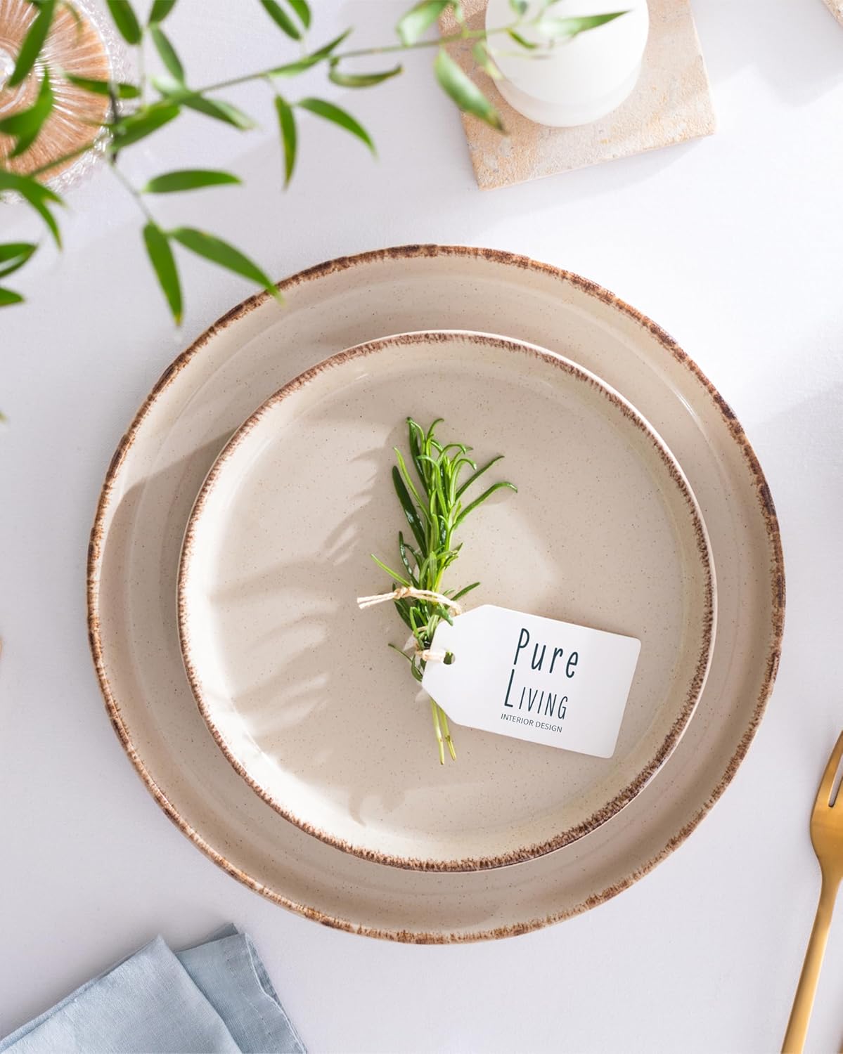 Stoneware dinnerware set 8 persons Rustic 24 pcs - Rustic design dinnerware set, dishwasher safe - Bowl and plate set - Pure Living dinnerware in beige…