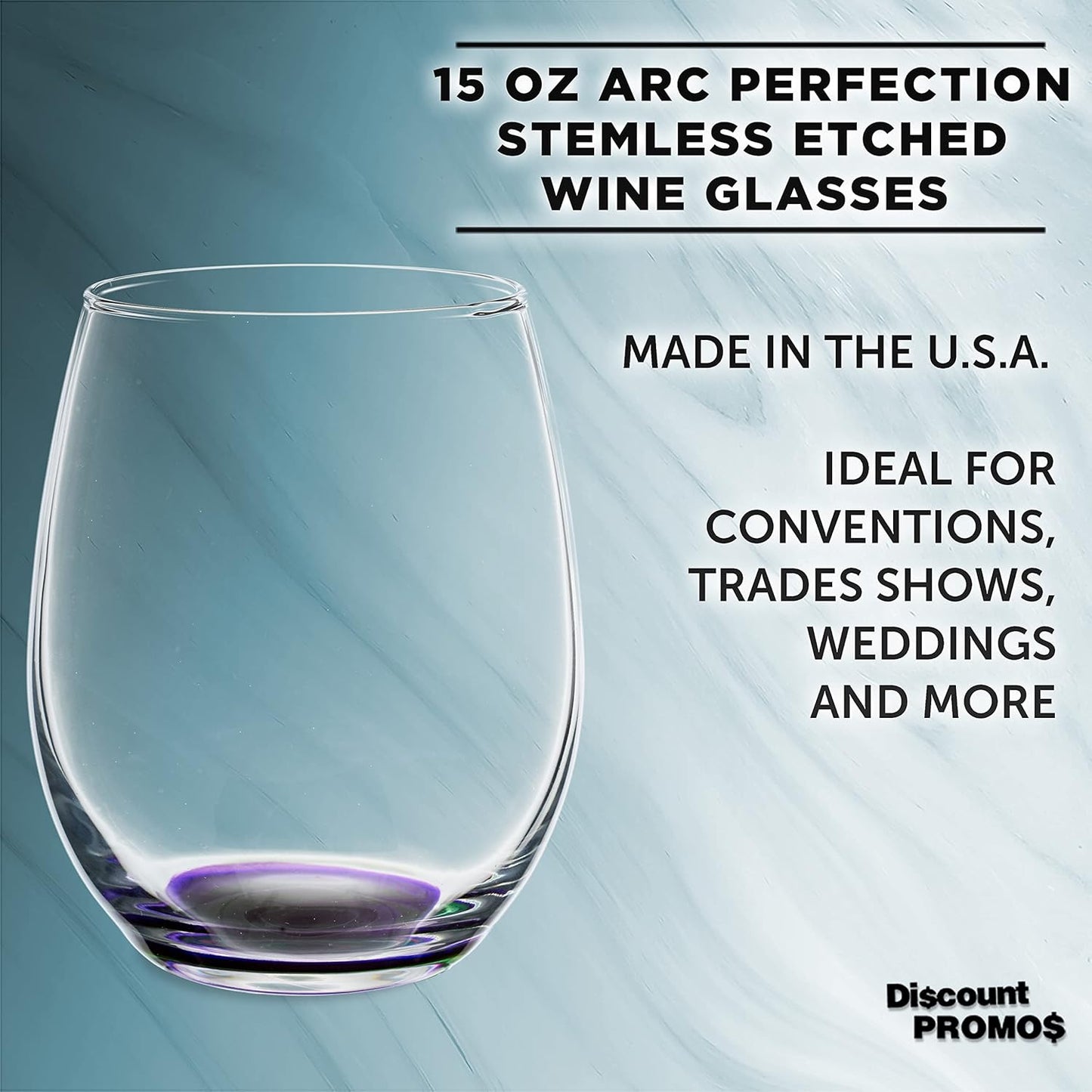 DISCOUNT PROMOS Stemless Wine Glasses in Bulk by ARC Perfection, 15 oz, 10 Pack, Purple or White Wine Glass Set, Purple