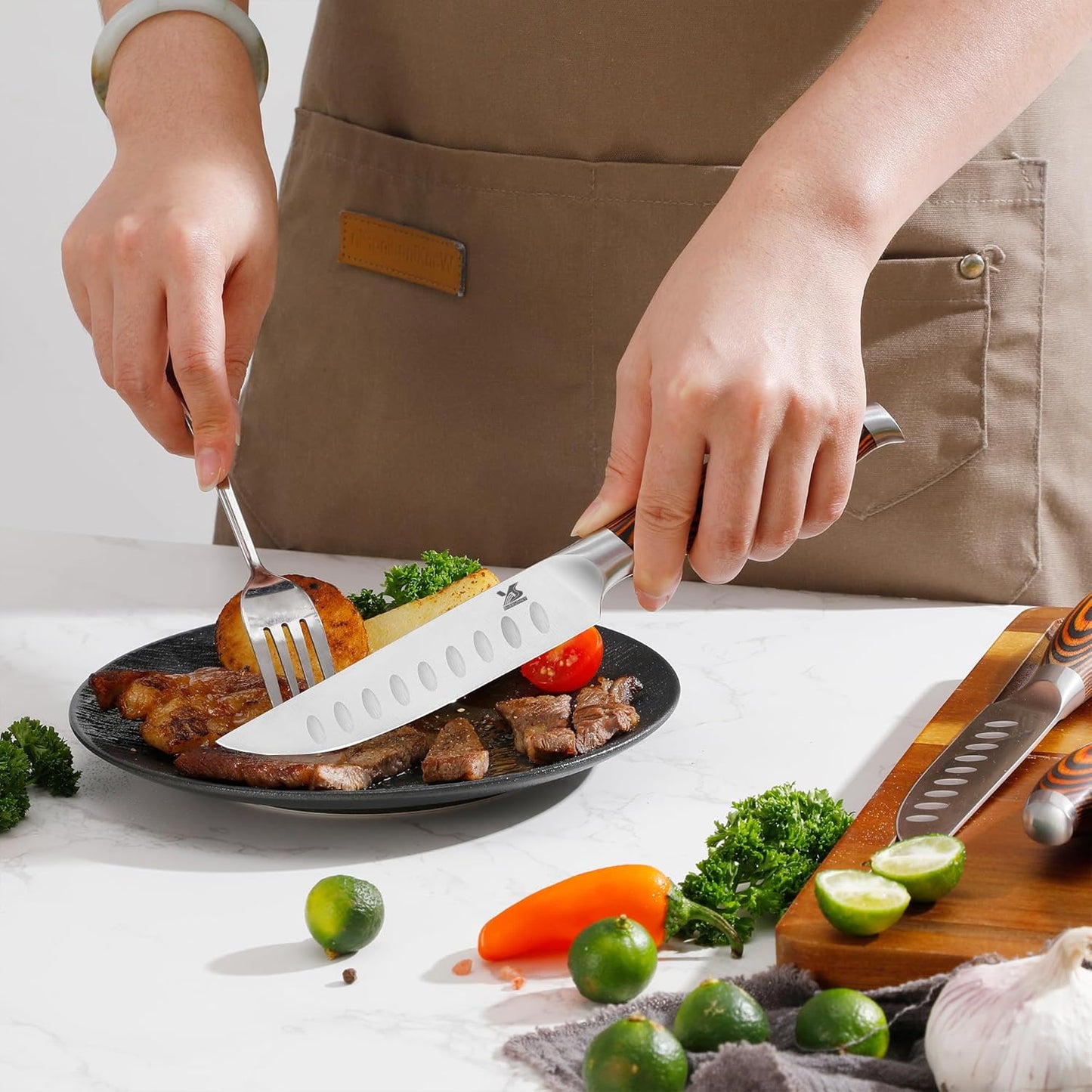 MSY BIGSUNNY Steak Knife Set, 4-Piece, German Steel 5-Inch Blade, High-end Ergonomic Handle Steakhouse Knife Set (Steak Knife Set 5")