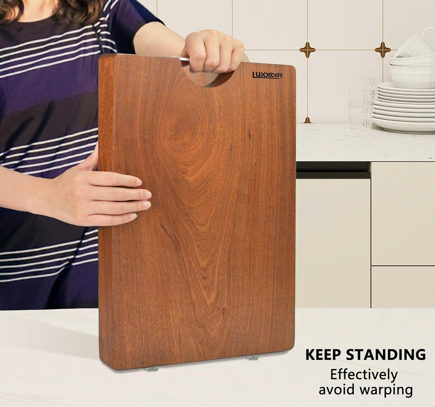 Real Solid Wood Cutting Board- Single Piece Wooden Cutting Board No Splicing&Glue, Sapele Wood Cutting Boards Of 15.7 * 11.8 * 1.2in Heavy Duty