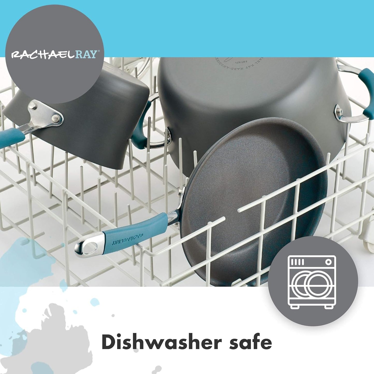 Rachael Ray 87642 Cucina Hard Anodized Nonstick Skillet with Helper Handle, 14 Inch Frying Pan, Gray/Agave Blue