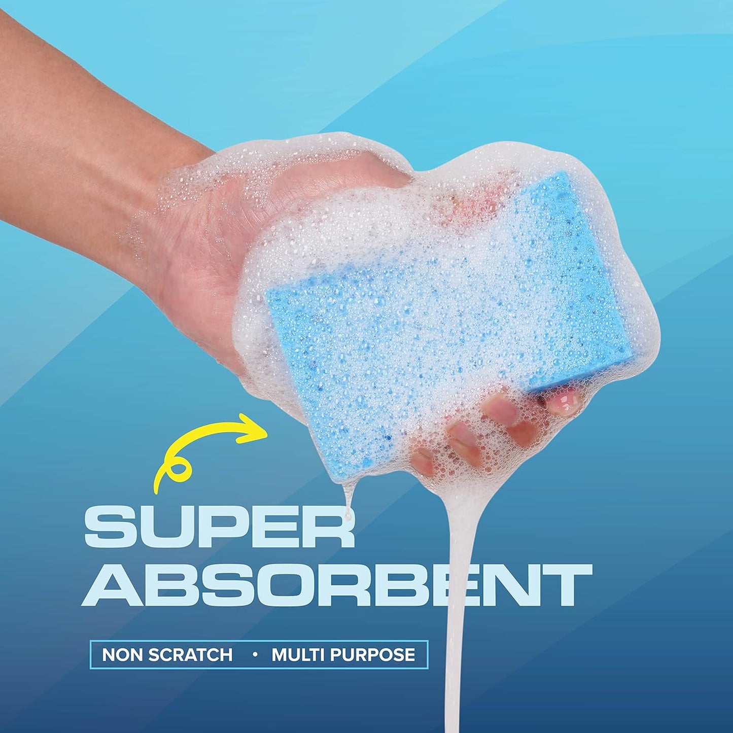 SCRUBIT 48 Pack Kitchen Sponges - Dish Sponge for Washing Dishes, Kitchen & Bathroom – Blue Dishwashing Sponges Along with A Thought Scrubber – Bulk Cleaning sponges Kitchen (Blue)