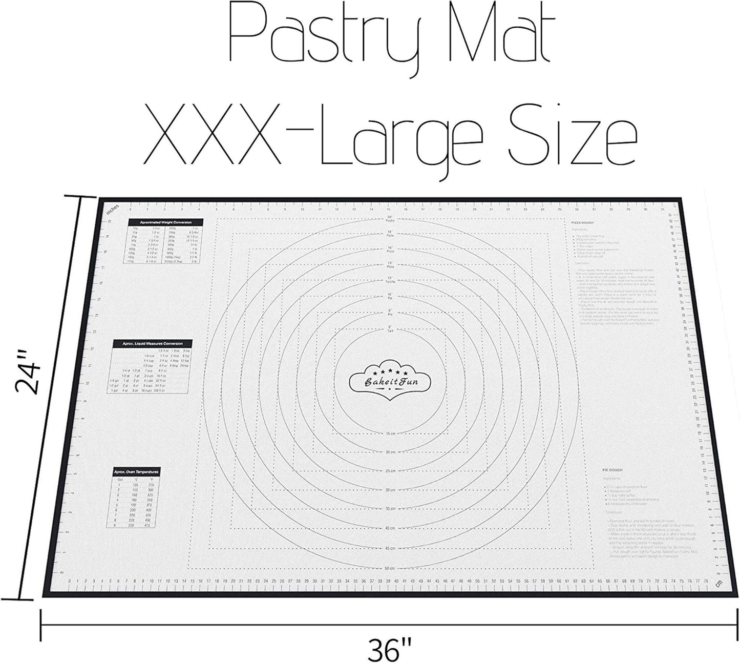 Extra Large Silicone Baking Mat – Non-Stick Pastry Mat with Measurements, Conversion Charts & Heat Resistance – Reusable Food-Grade Silicone for Dough Rolling, Pizza & Baking