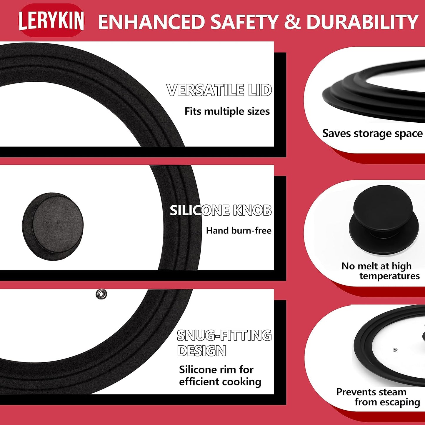 Tempered Glass Lid Set of 2 - Universal Lids with Heat Resistant Silicone Rim for Pots, Pans and Skillets - Pan Cover Replacement Lids Fit 7", 8" & 9" and 10", 11" & 12" Diameter Cookware