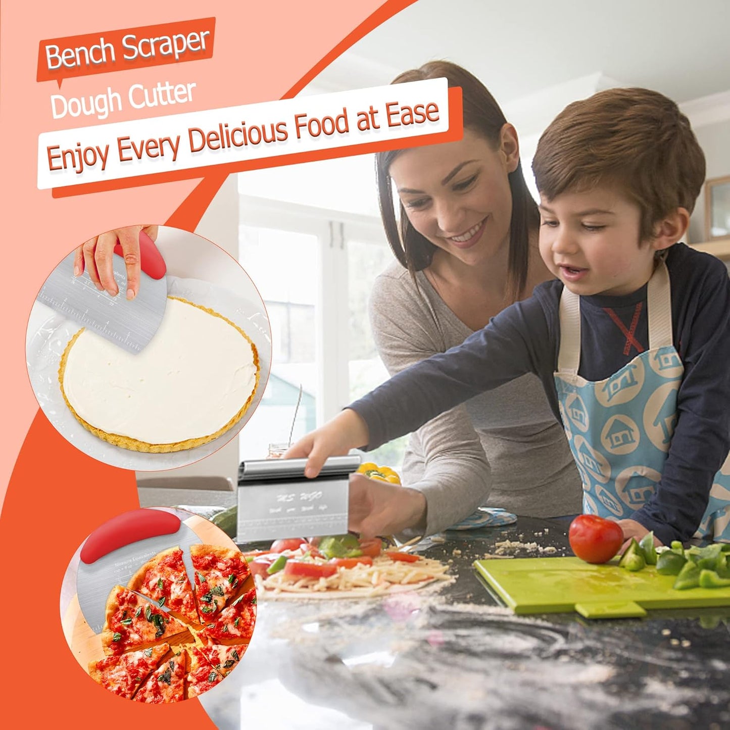 Dough Scraper Cutter Pastry Pizza Cutter Stainless Steel Tool with Scale Ruler, Kitchen Tool for Baking Cookie Dough Vegetable Bread