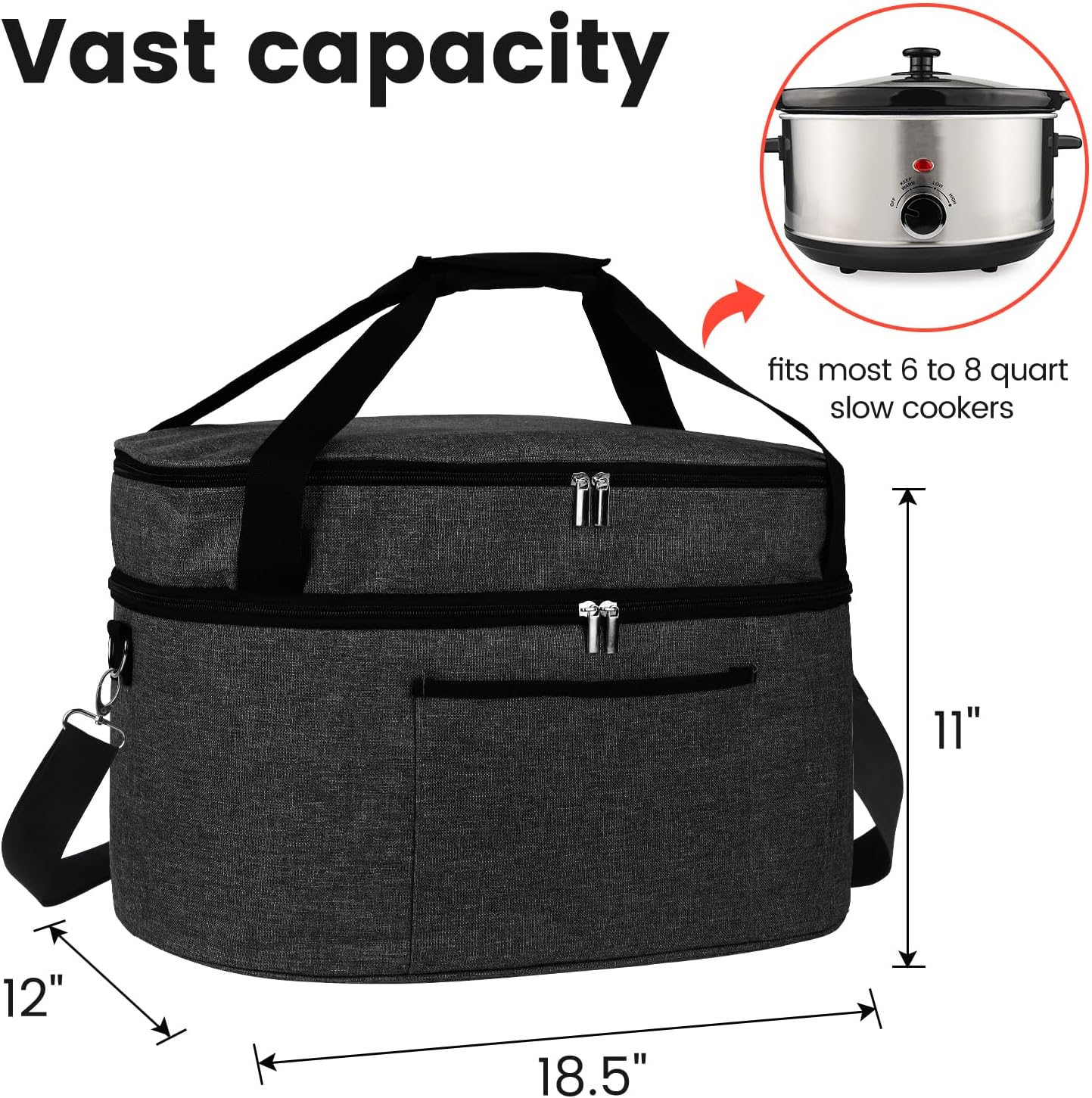 musbus 2 Layer Slow cooker bag for Crock-Pot 6-8 quart, Travel reunionc outdoor, Easy to transport Insulation water proof easy cleaning to carry, Family Gathering Potluck, Gift for Women - Black