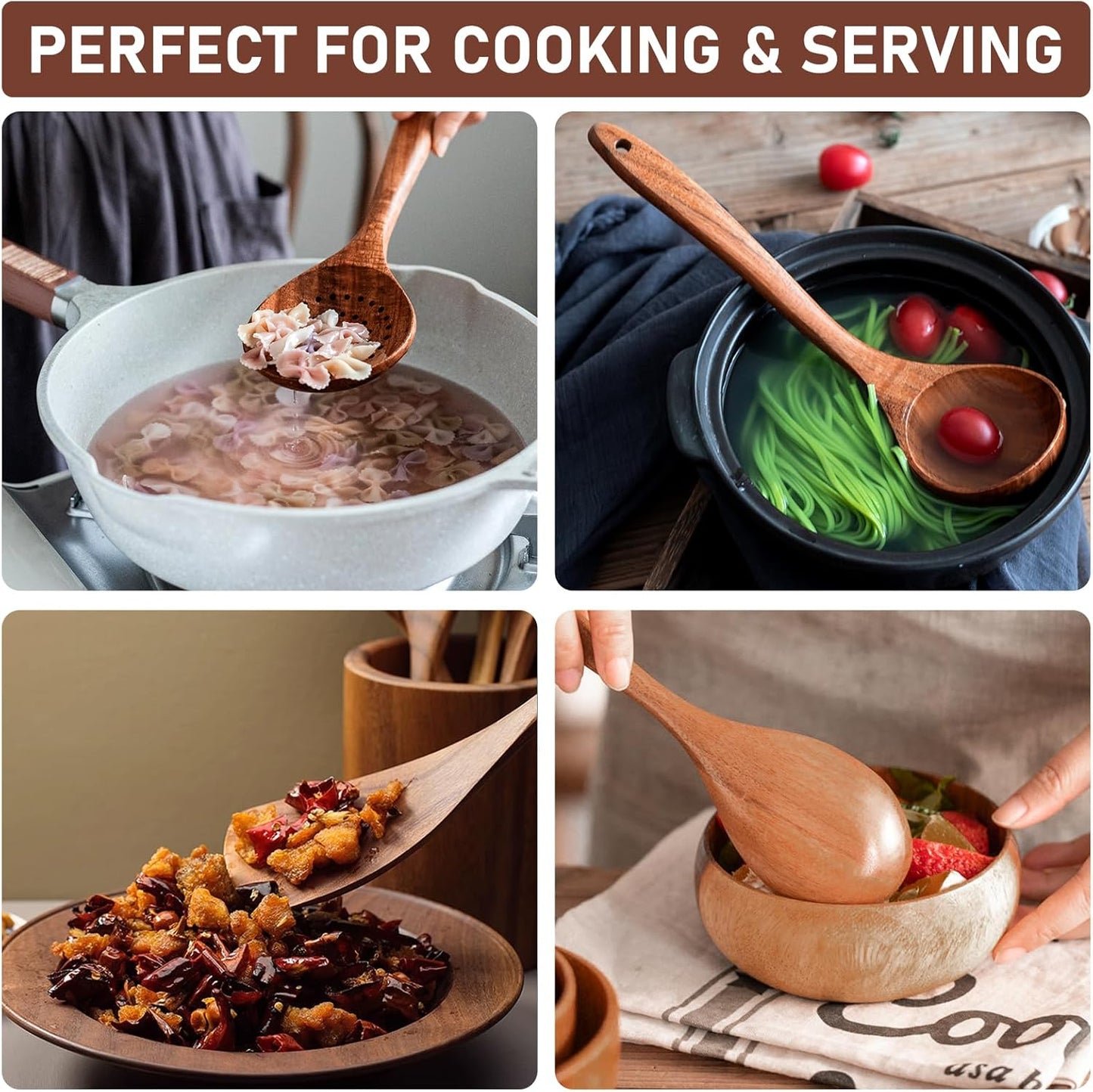 FJNATINH Wooden Spoons for Cooking, 8 Pcs Nonstick Wooden Cooking Utensils Set,Nonstick Natural and Healthy Kitchen Utensil（8 Pcs）