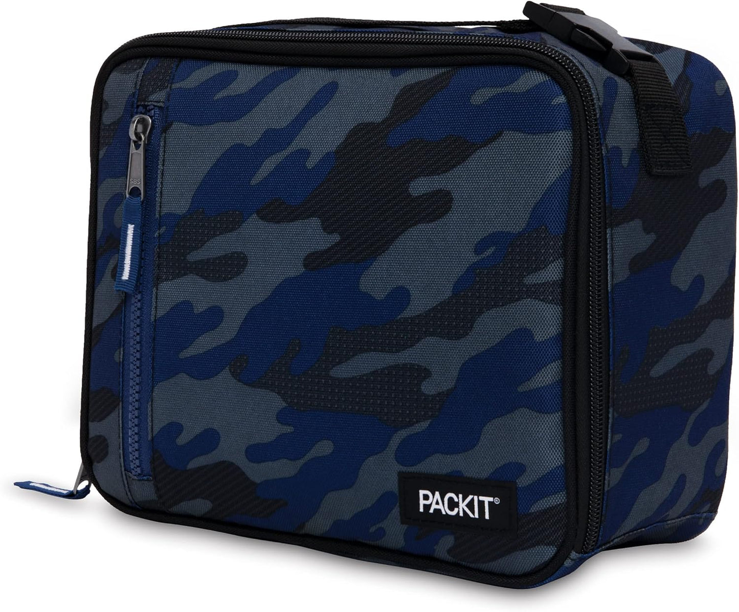 PackIt Freezable Classic Lunch Box, Sporty Camo Charcoal Navy, Built with EcoFreeze Technology, Collapsible, Reusable, Zip Closure With Zip Front Pocket and Buckle Handle, Desgined for Lunches