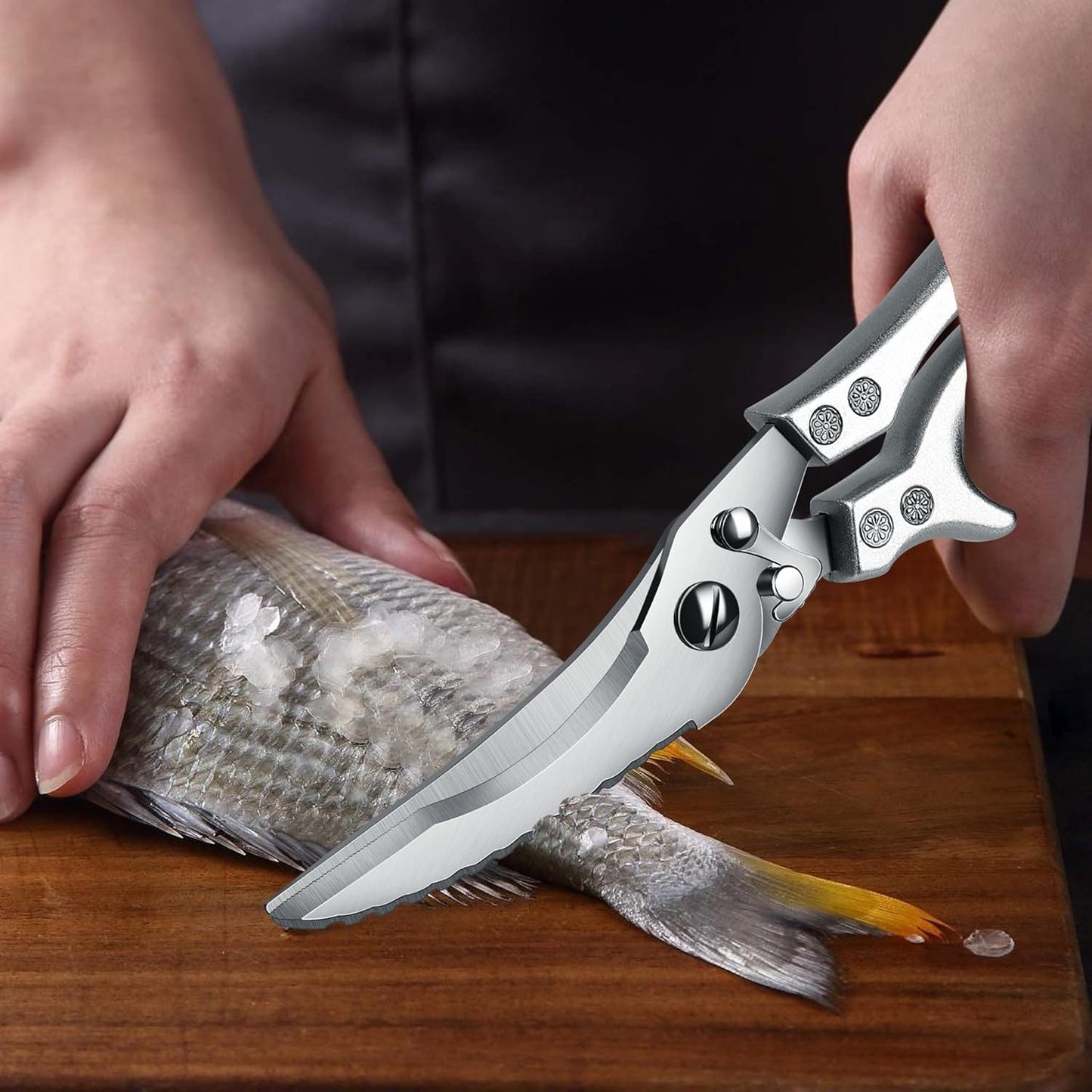 Dreach Reach Heavy Duty Poultry Shears with Serrated Edge - Kitchen Scissors For Chicken, Bone, Meat, Turkey, Fish - No Rust, Spring Loaded, Stainless Steel