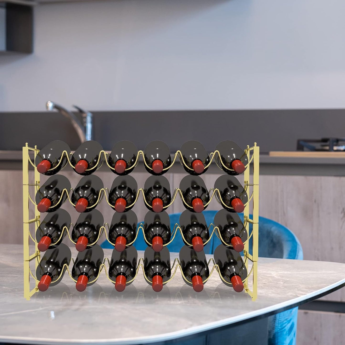 TONLEA 4 Tier Wine Rack, 3-in-1 24 Bottles Wine Storage, Wine Bottle Rack Stackable, Wine Storage Rack for Cabinet Pantry(Gold, Version 3.0)