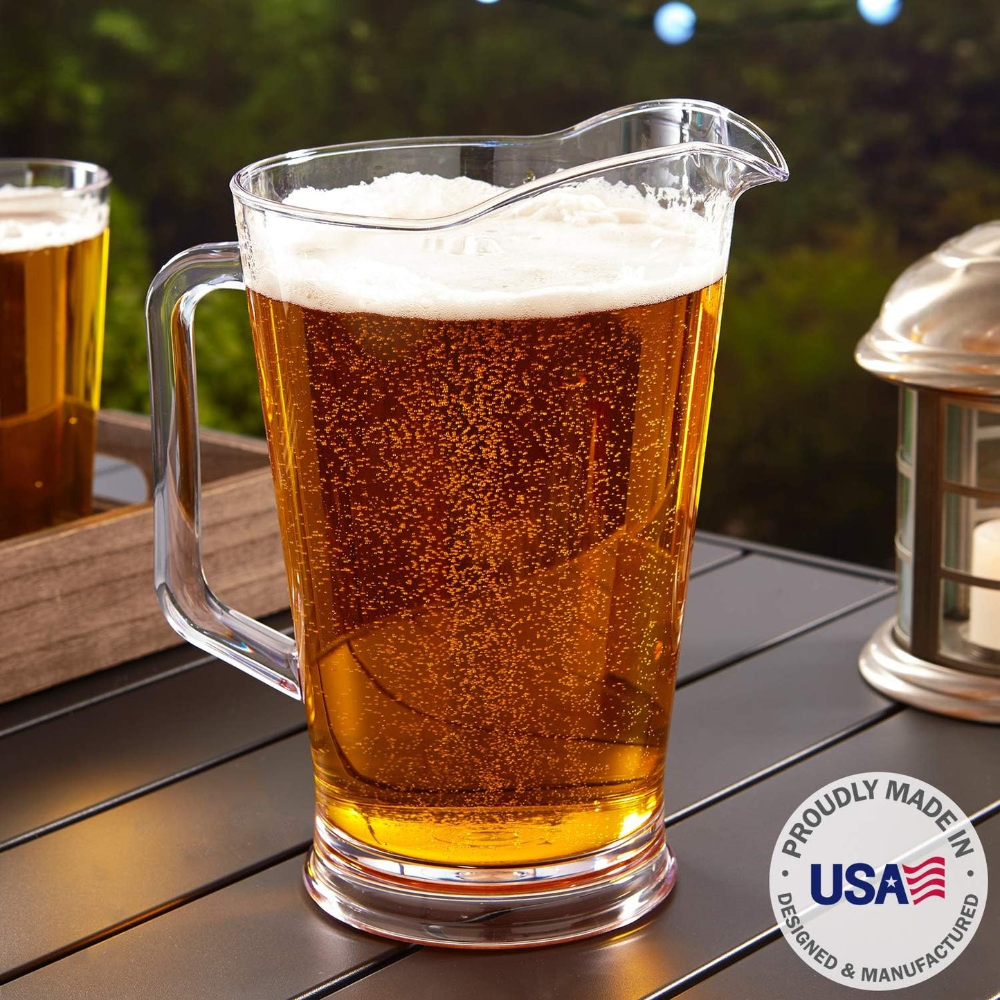 US Acrylic 64oz Bistro Clear Pitcher | Set of 2 Beer Pitchers | Reusable, BPA-free, Made in the USA, Indoor and Outdoor Pitcher Set for Water, Lemonade, Juice, Soda Pop, and Beer