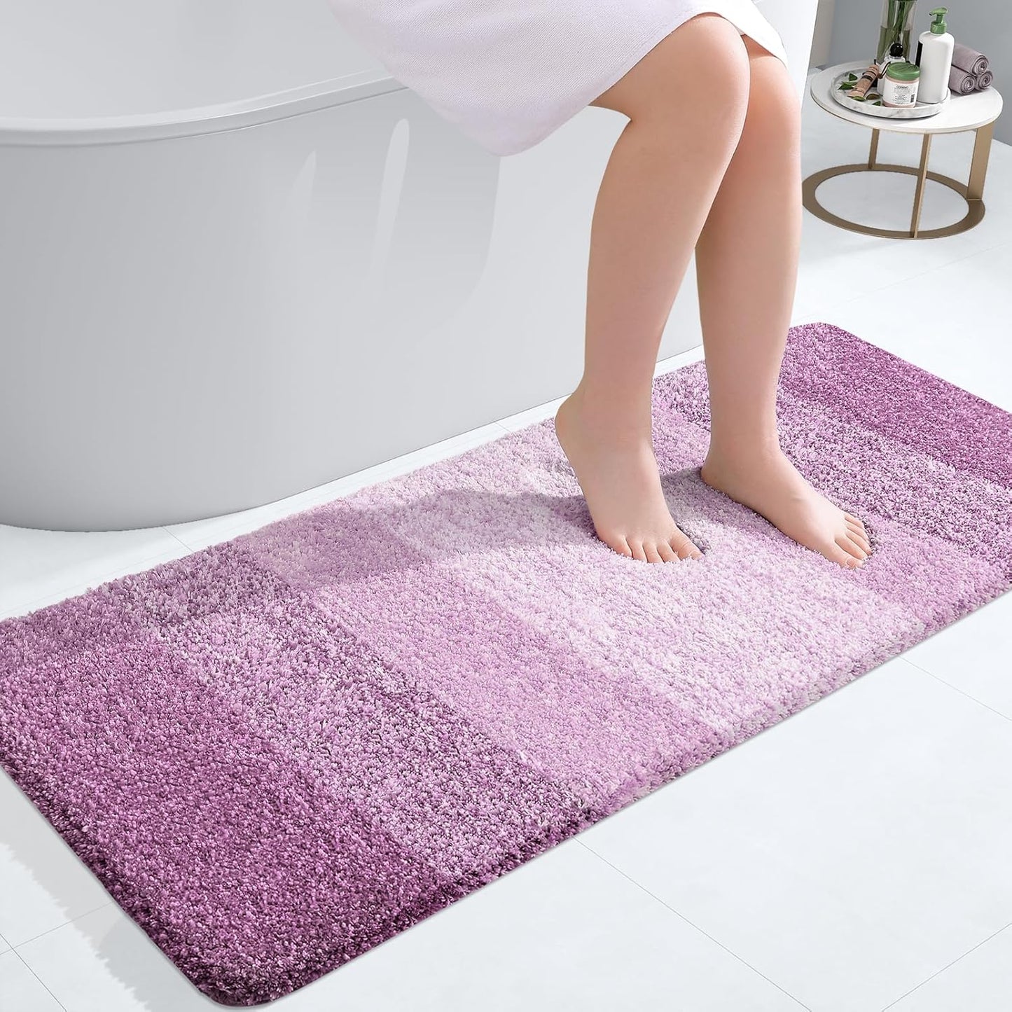 OLANLY Bathroom Runner Rugs 47x20, Extra Soft Absorbent Microfiber Bath Rugs, Rubber Backing, Quick Dry, Washable Bath Mats for Bathroom Floor, Tub and Shower, Home Decor Accessories, Pinkish-Purple