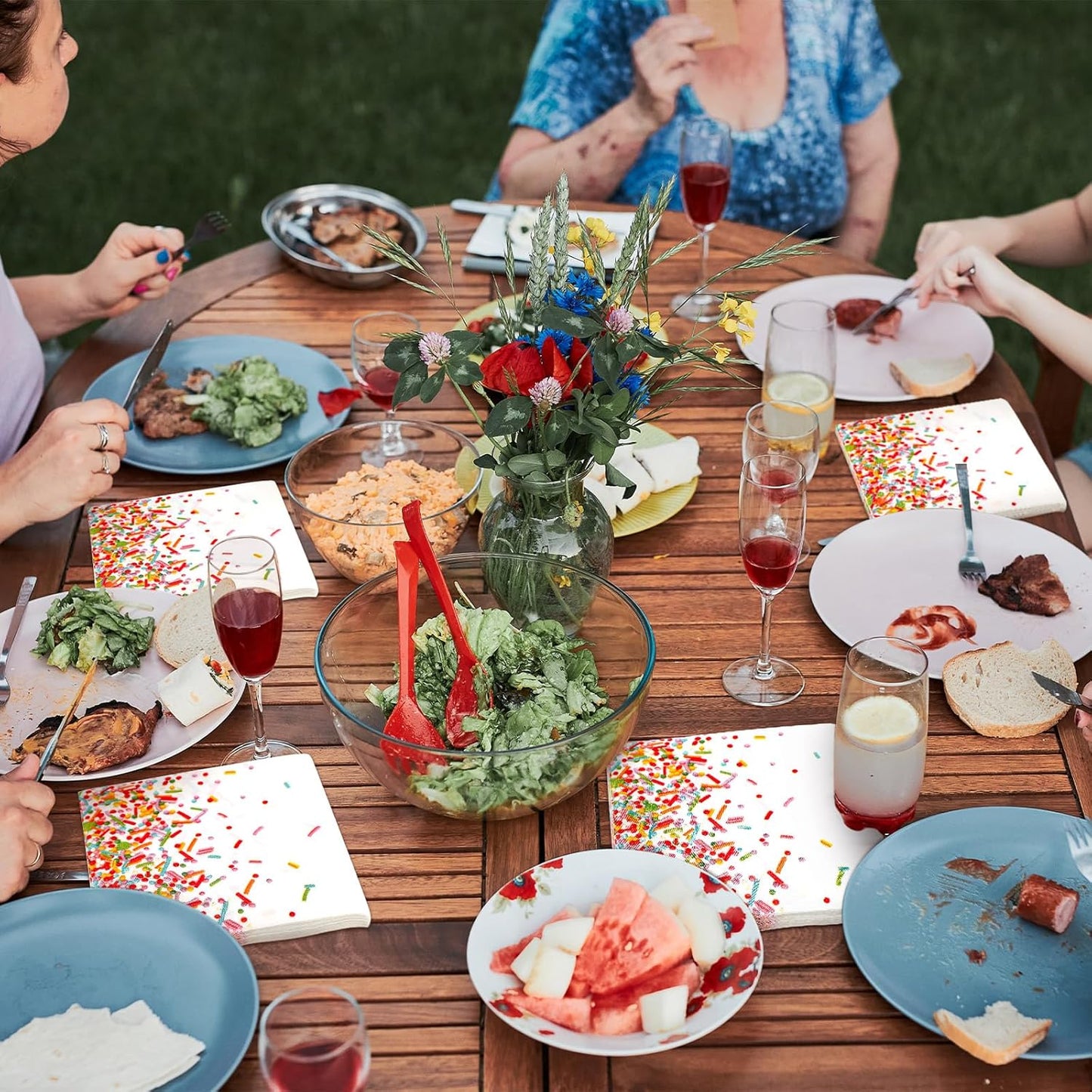 100 Pcs Sprinkles Napkins 2 Ply Disposable Paper Napkins for Baby Shower Birthday Party Theme Table Decor Supplies(White,Confetti)