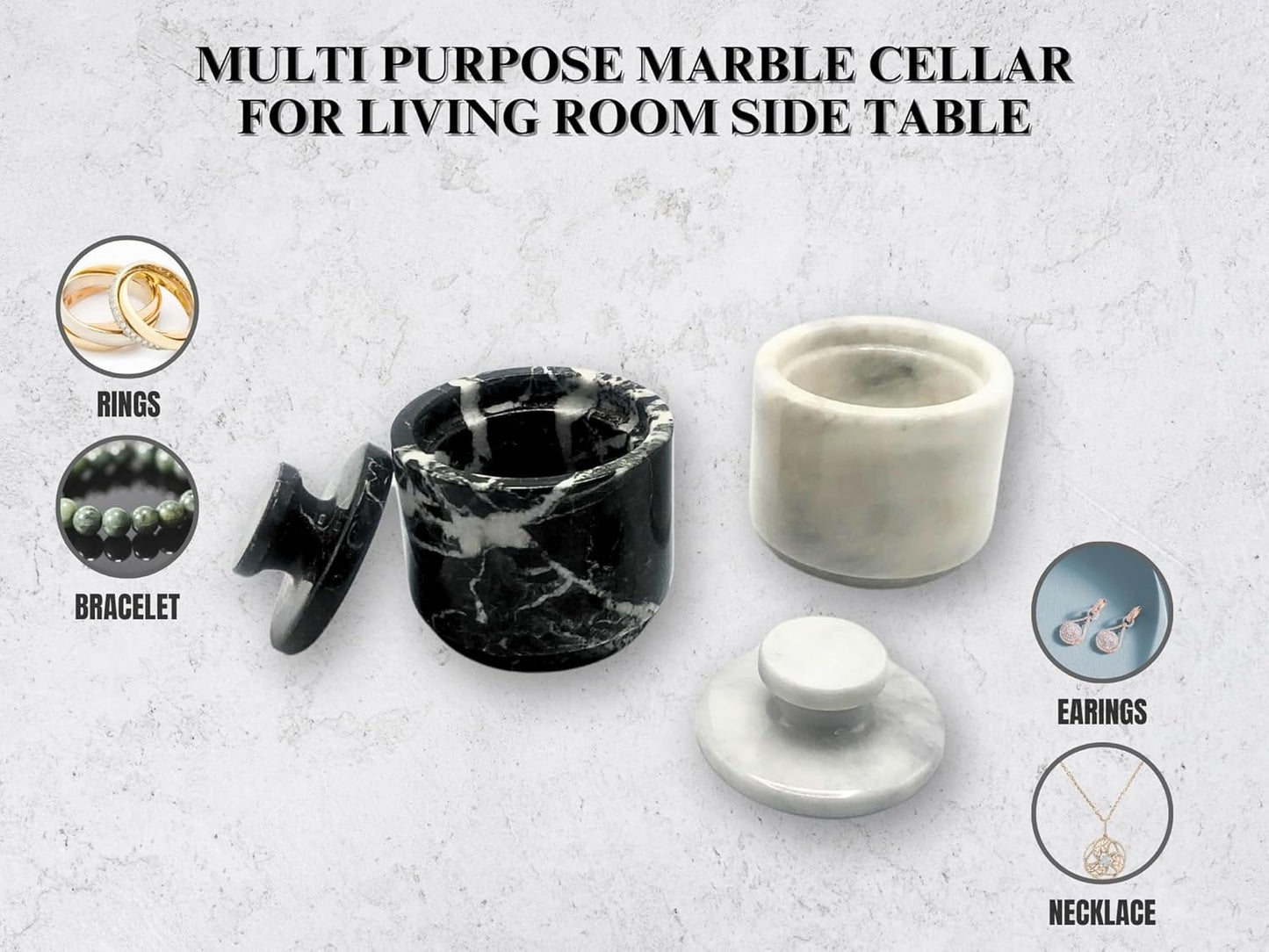 Premium Marble Salt Cellar with Lid 2 Pack | 3.5 oz Kitchen Storage Container | Elegant Cooking Salt Box | Spice Jar Keeper for Counter (White Black Zebra)