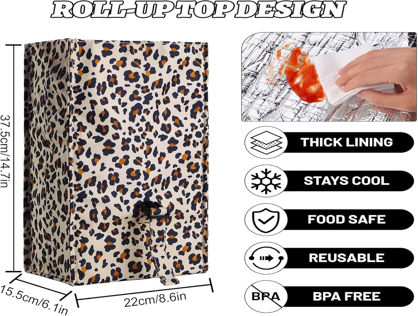 Insulated Foldable Lunch Bag- Lightweight Portable with Adjustable Shoulder Strap Lunch Box for Men, Women, Office, Work, Picnic, Hiking and Beach (Leopard(Soft Fabric))