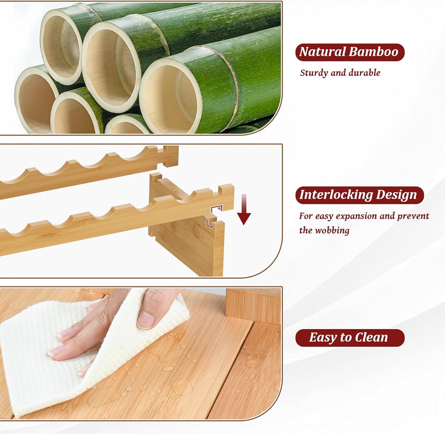 VASMIA Bamboo Stackable Wine Rack,72 Bottles Wine Rack Freestanding Floor,No Tools Assembly,8-Tier Display Wine Storage Shelf for Kitchen, Bar, Dining Room,Cellar,Natural