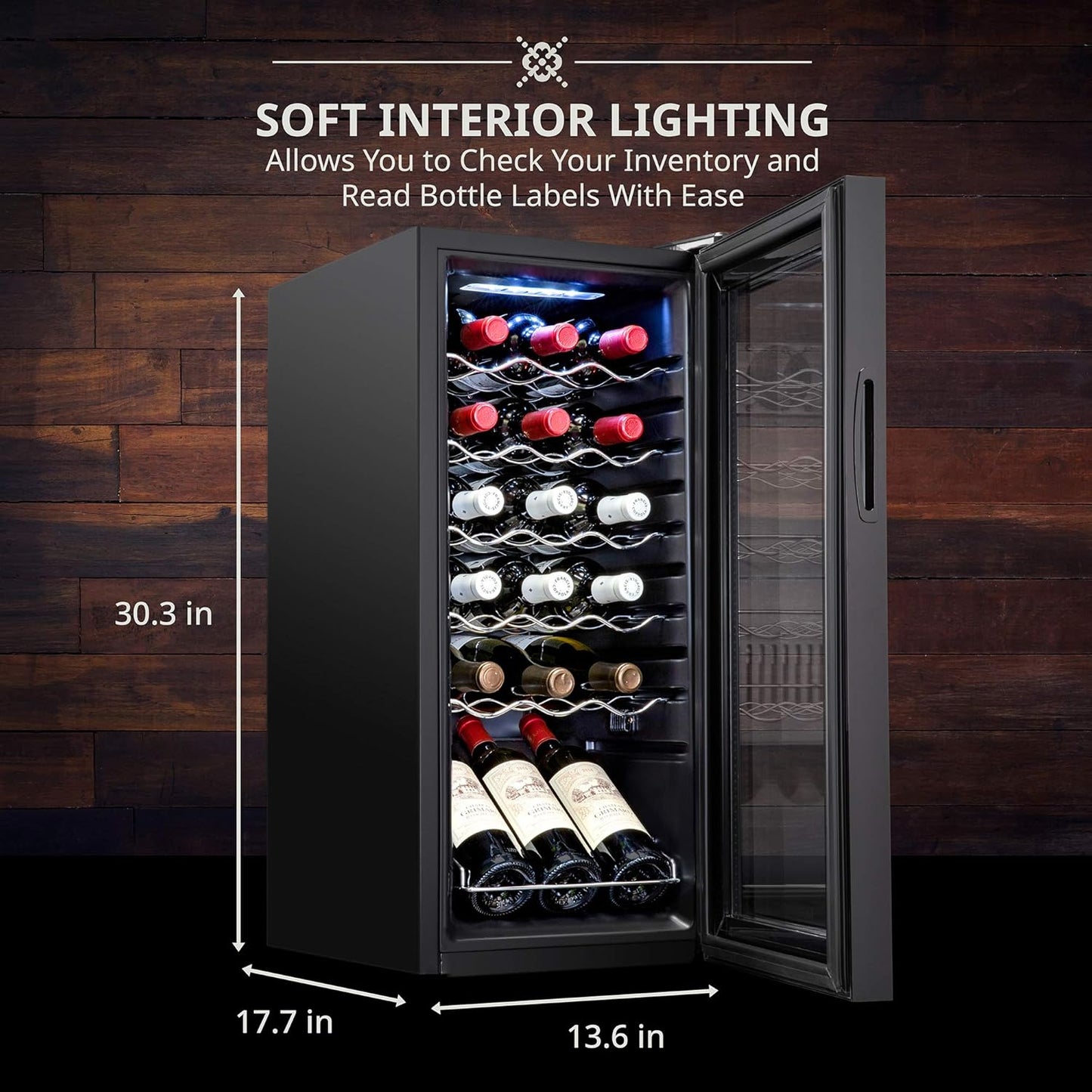 Ivation 18 Bottle Compressor Wine Cooler Refrigerator with Wi-Fi Smart App Control Cooling System | Large Freestanding Wine Cellar Fridge For Red White Champagne or Sparkling, Black Glass Door & Lock