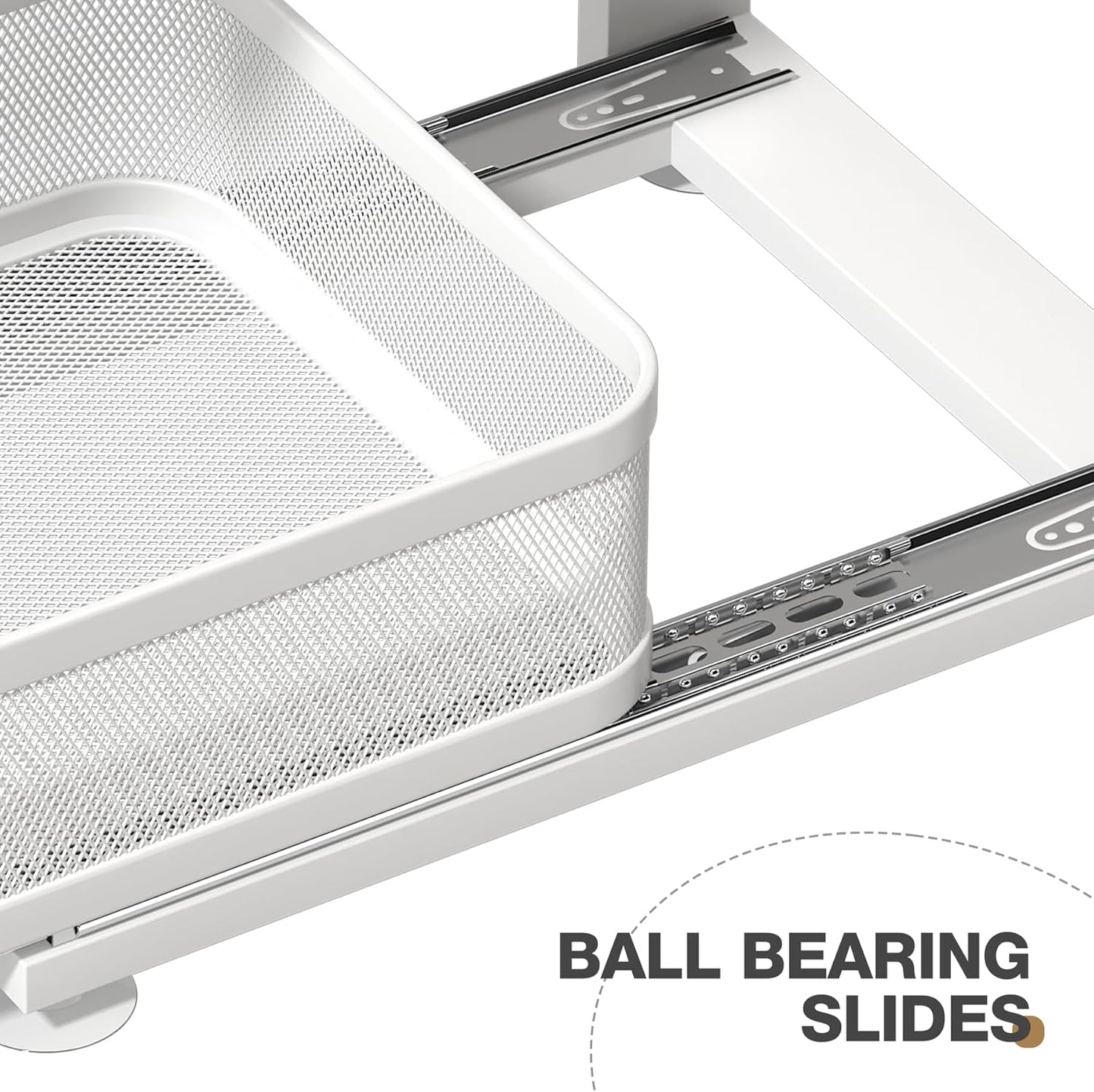 2 Pack Under Sink Organizer With Next-Gen Ball-Bearing Slides,2-Tier Precision Mesh Pull Out Cabinet Drawers Storage for Bathroom&Kitchen,Height Adjustable Shelf,Rust-resistant-Patent Pending