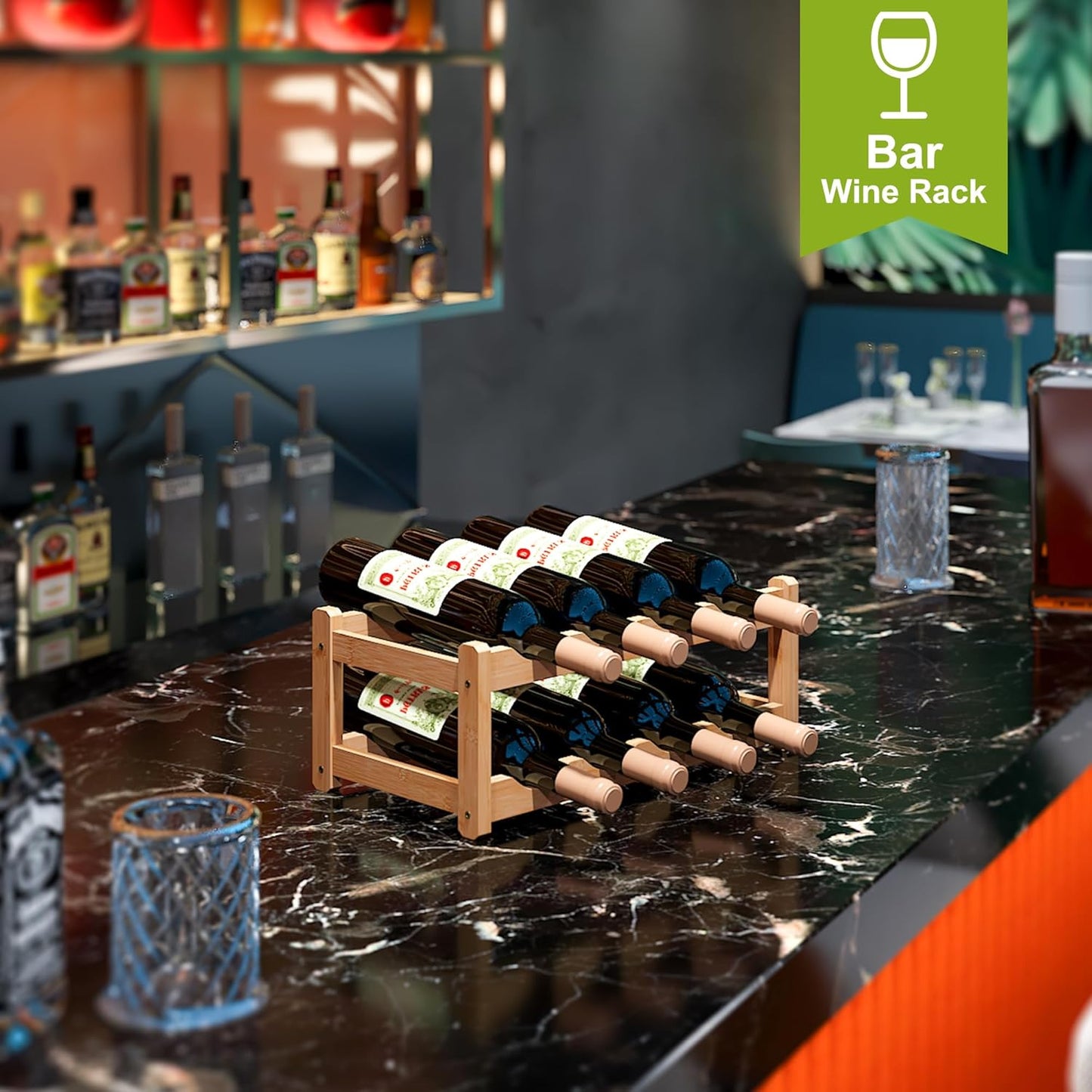 BMOSU Bamboo Wine Rack Wine Storage Cabinet Shelf 8 Bottle Wine Racks Countertop Sturdy for Kitchen Dining Room Pantry - 2 Tiers Wine Rack(Natural)