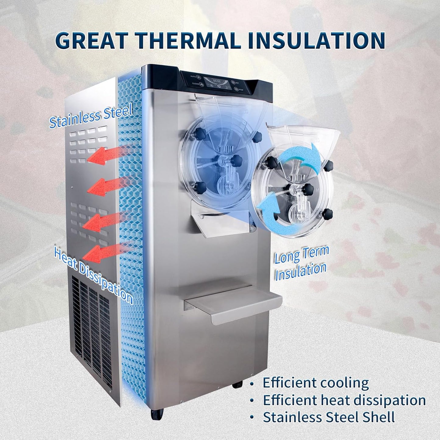 Ice Cream Maker Commercial Machine 18-24L/H, 6.3Gph Capacity Suitable for Restaurant/Bar/Home, 2000W High Hard Ice Cream Machine with LED Display, (116V 60Hz)