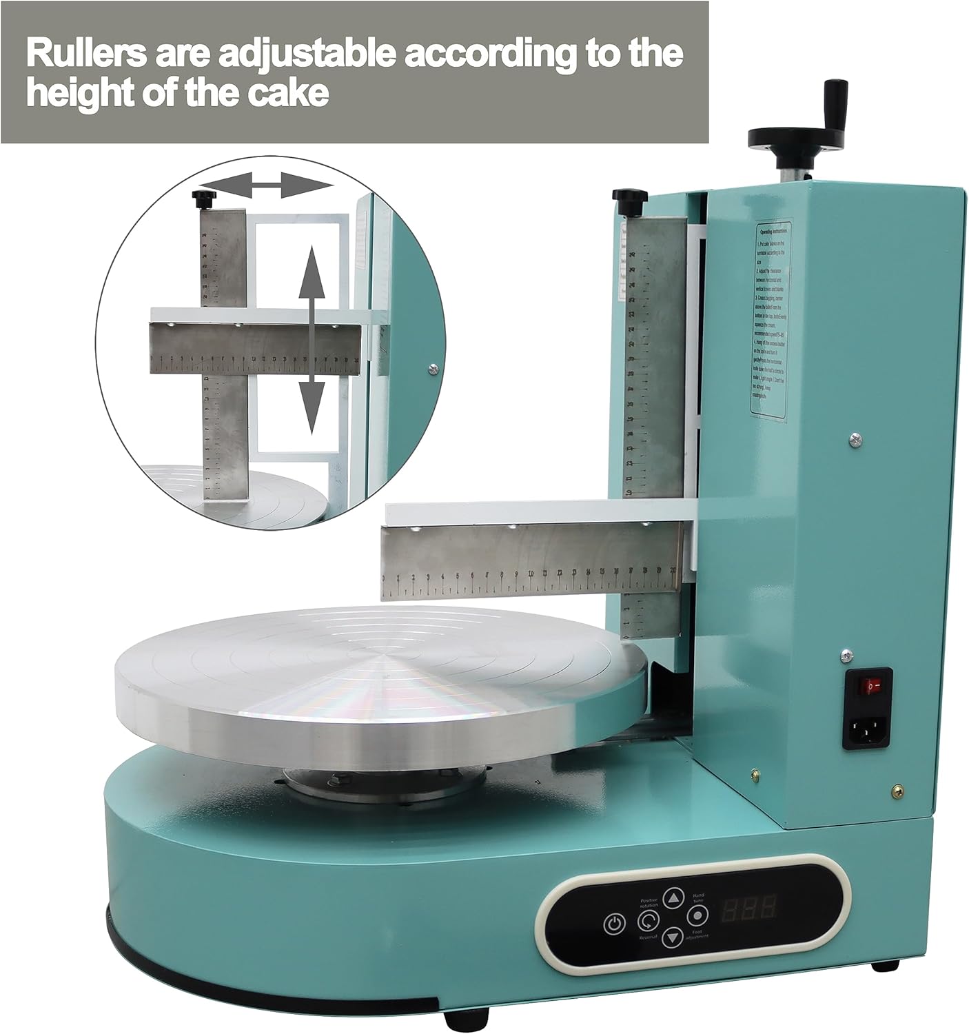 TECHTONGDA Cake Decorating Coating Machine Cream Spreading Automatic Frosting Turntable with Graduated Scraper 60-320RPM Rotating Speed for 6-14inch Cakes Green