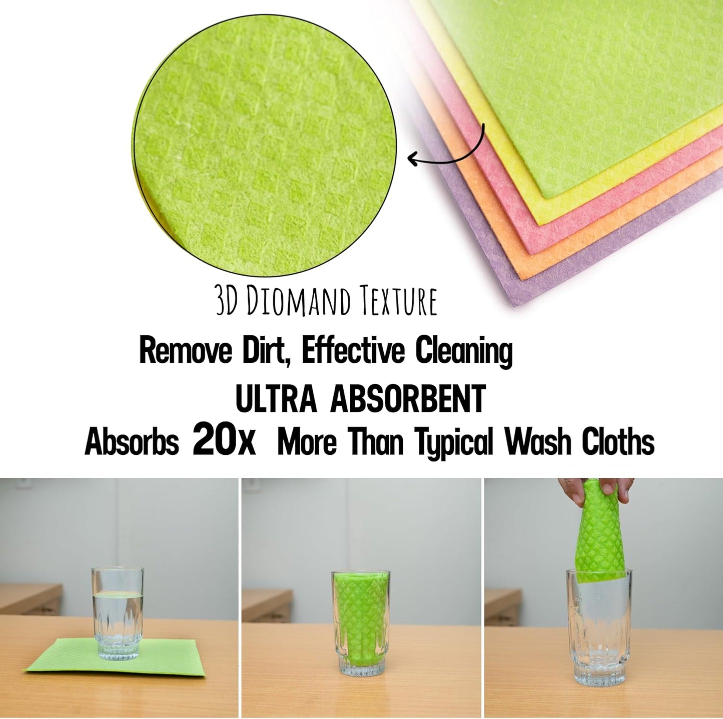 Swedish Dishcloths for Kitchen 10 Pack – Reusable Swedish Dish Cloths That Don't Smell, Oeko-TEX Certified Eco-Friendly Dish Cloths