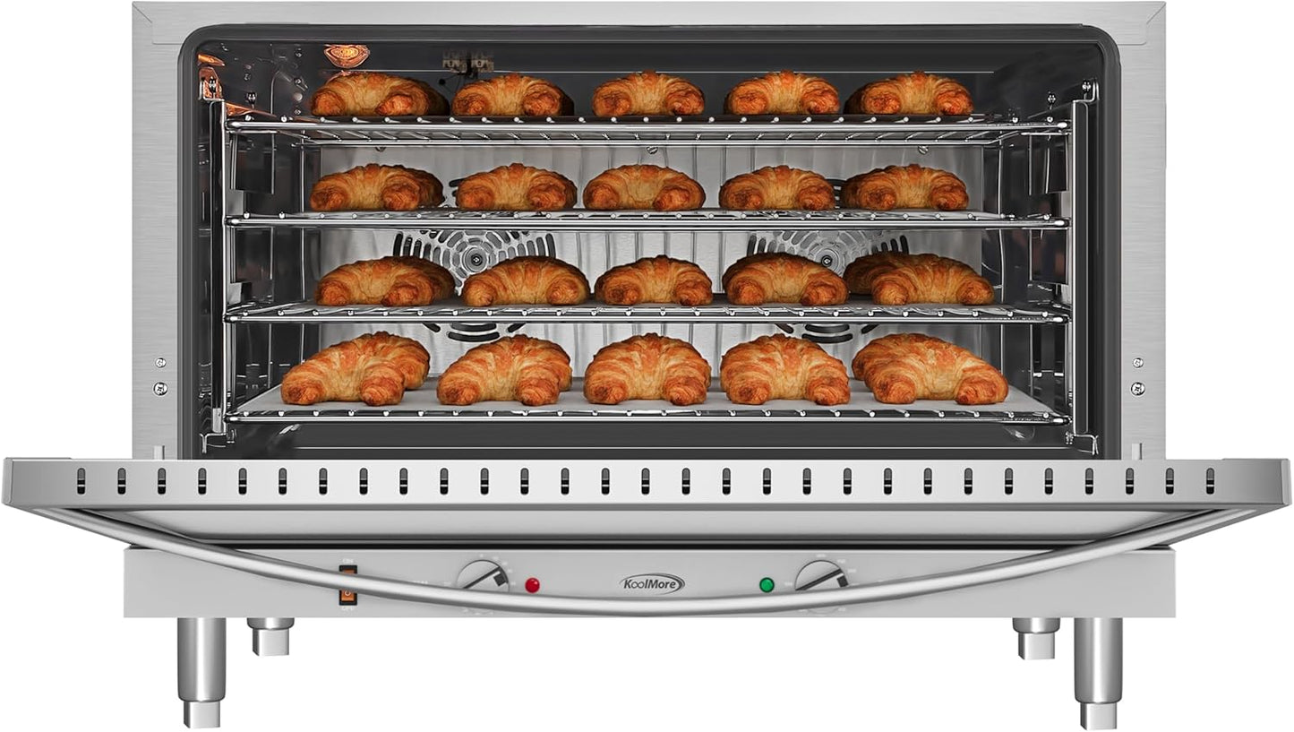 KoolMore 32 in. Commercial Countertop Convection Oven, Holds Full Size Pans, 4 Racks and 3500W of Power, 240V in Stainless-Steel, ETL Listed for Safety and Sanitation (KM-CTCO-44)