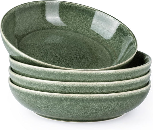 AmorArc 8.5'' Large Ceramic Pasta Bowls Set, 36oz Stoneware Bowls Set of 4 for Kitchen, Reavtive Glaze Bowls-Microwave, Dishwasher Safe for Pasta,Salad,Oatmeal -Jade Green