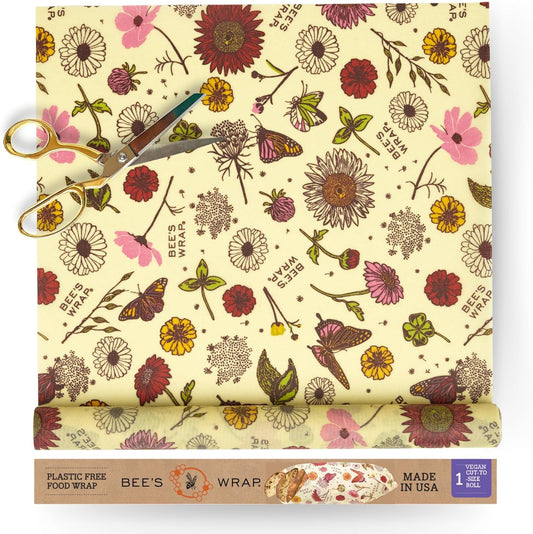 Bee's Wrap Vegan Beeswax Wraps for Food - Meadow Magic Cut to Size 14x52" Wax Paper Roll, Made in USA Reusable Waxed Paper & Bowl Covers, Organic Eco-Friendly Alternative to Aluminum Foil Plastic Wrap