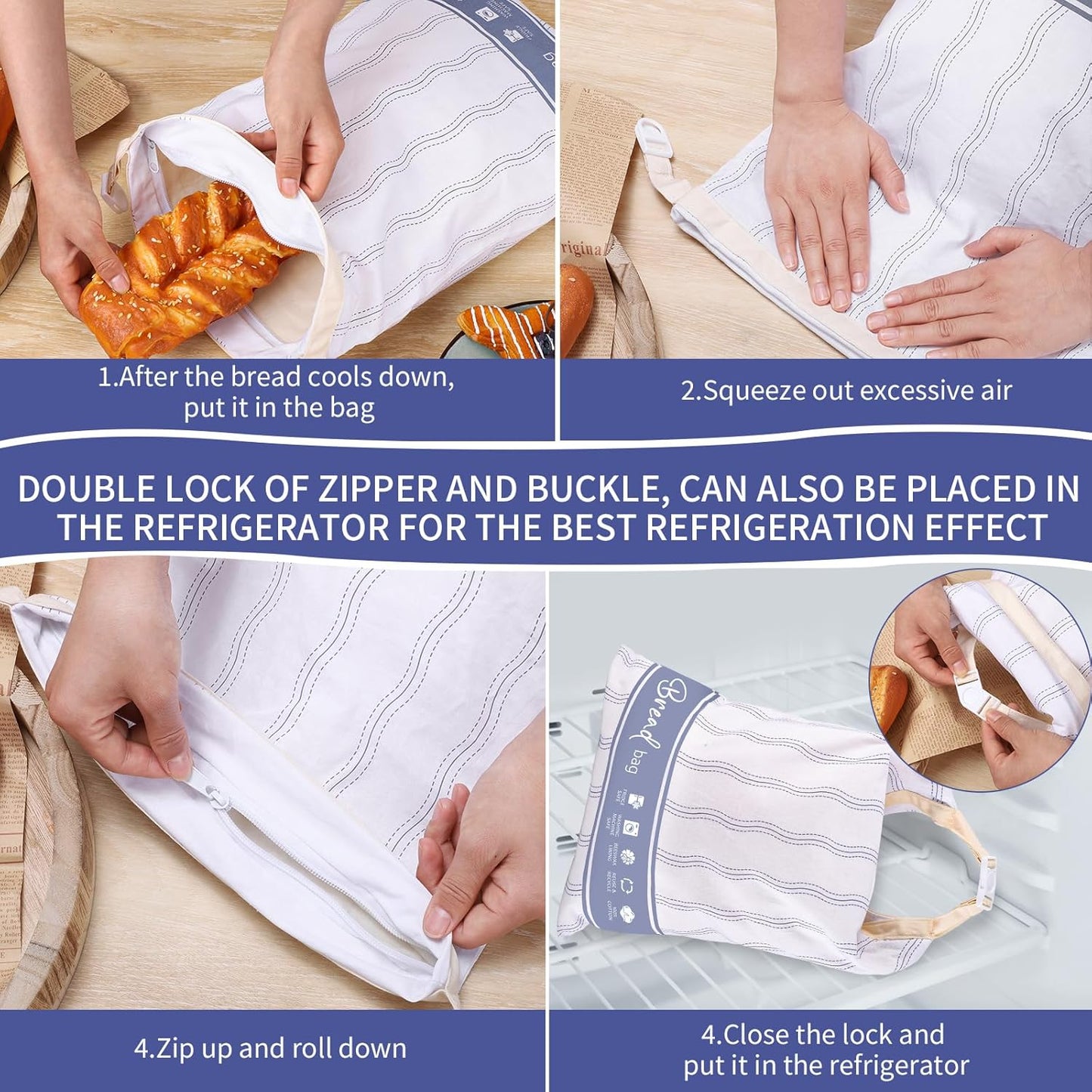 Beeswax Bread Bags for Homemade Bread, 2 Packs XL Reusable Bread Bag for Sourdough Large Cotton Bread Storage Bags for Baking Supplies Freezer Fresh Keeping