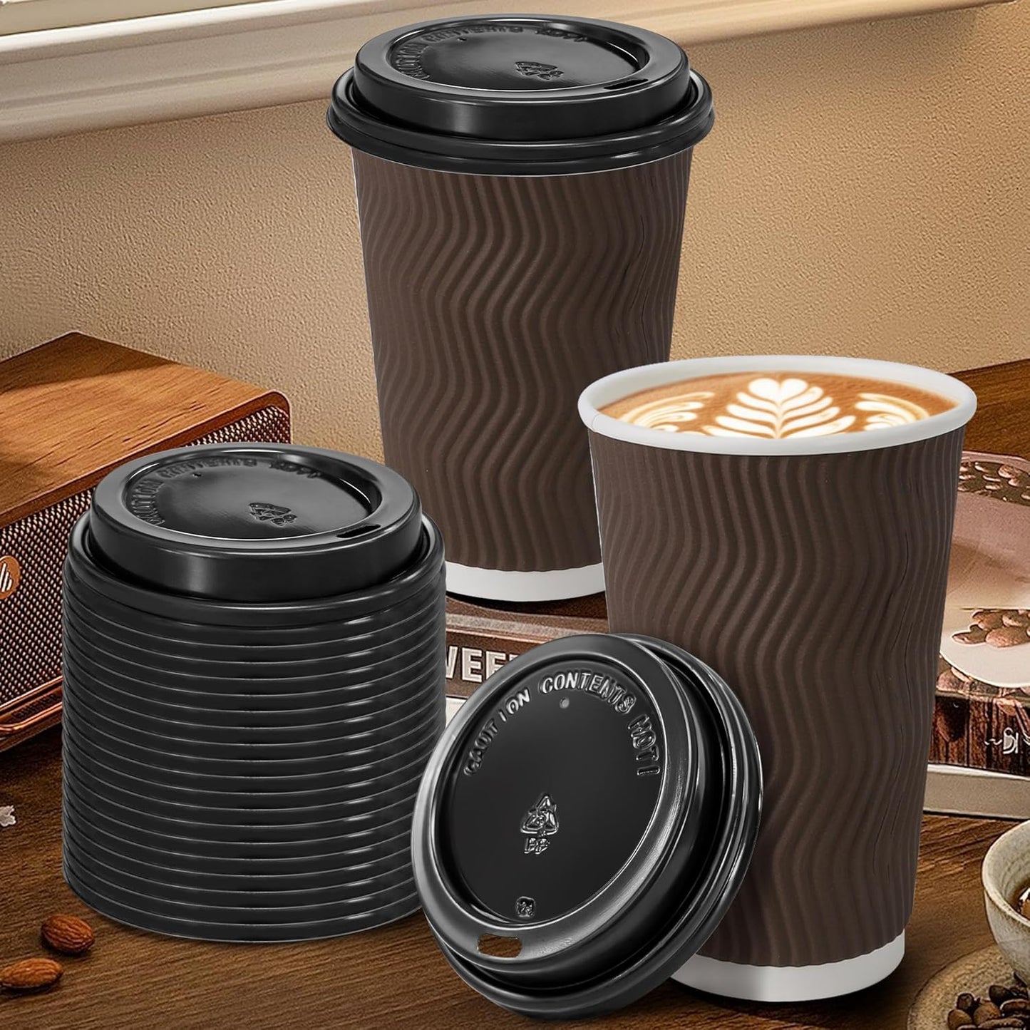 200 Pack Black Coffee Cups Lids 3.54'', Disposable Plastic Lids for 10, 12, 16, 20, 24 oz Paper Cups, Hot or Cold Drinking Cup Lid for Espresso, Hot Beverage