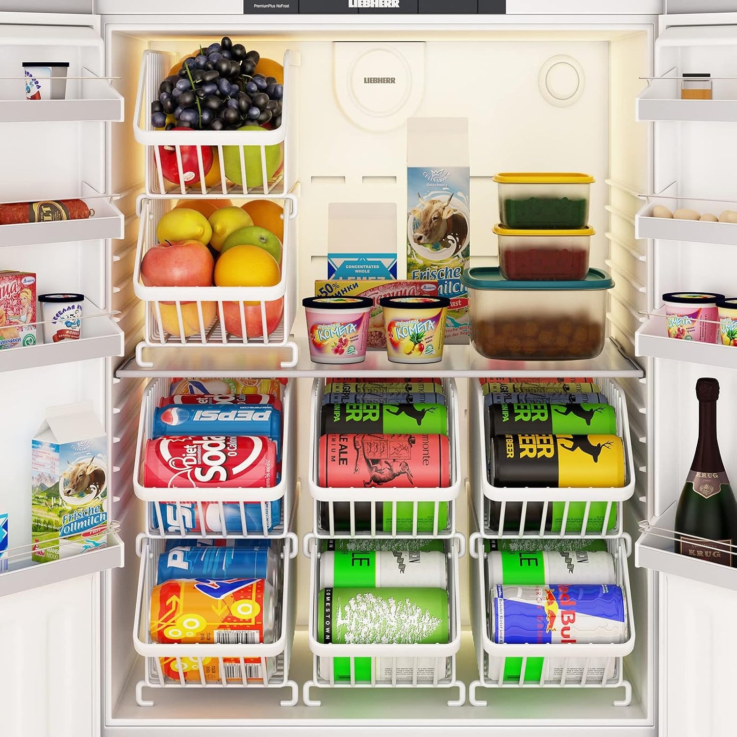 GILLAS 6 Pack Stackable Soda Can Organizer for Refrigerator, Can Holder Dispenser, Canned Food Storage Rack for Fridge, Kitchen, Countertops, Cabinets, White