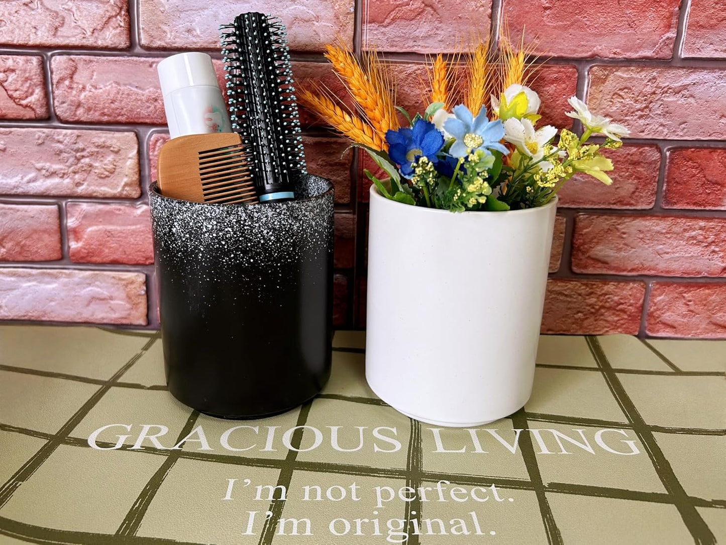 Medium Stoneware Kitchen Utensil Holder for Kitchen Counter Short Cooking Utensil Holder for Countertop Spatula Holder Small Utensil Crock Cutlery Holder Silverware Caddy Flower Vase (Snow Night)