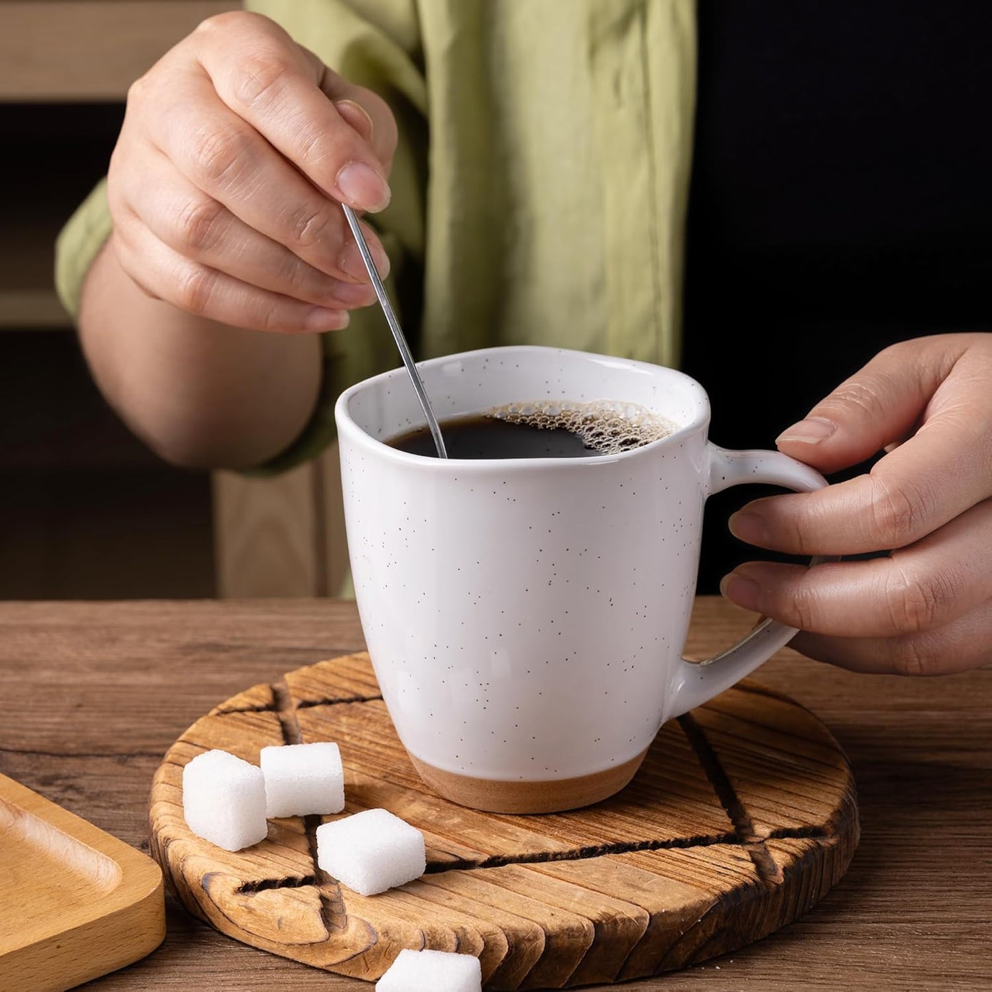 AmorArc 12oz Coffee Mugs, Ceramic Coffee Mugs set of 4 for Man, Woman, Dad, Mom, Modern Coffee Cups with handle for Latte/Cappuccino/Milk/Cocoa. Dishwasher&Microwave Safe, White