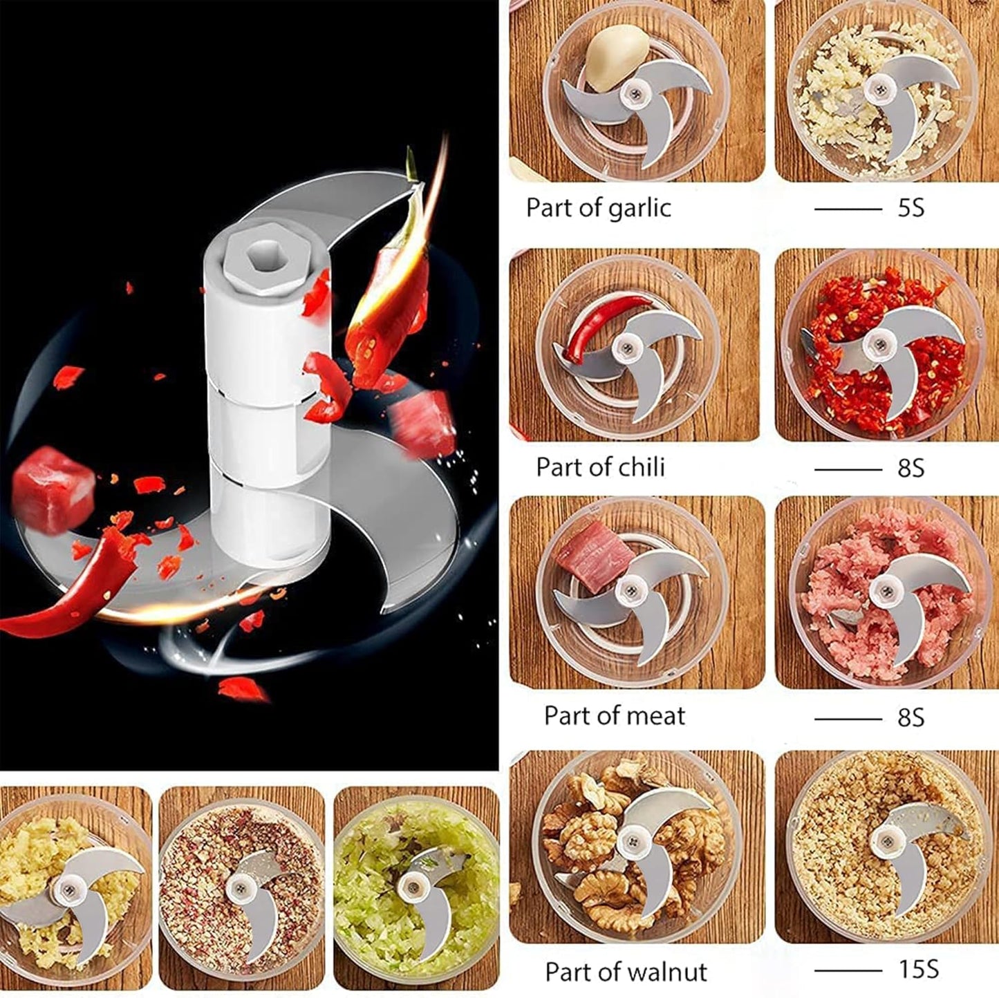 350ML Electric Garlic Chopper, Portable Veggie Chopper,Garlic Grinder Masher Onion Chopper, Blender to Vegetable, Cordless Food Processor for Ginger, Chili, Fruit, Meat, Spices, Beans, etc