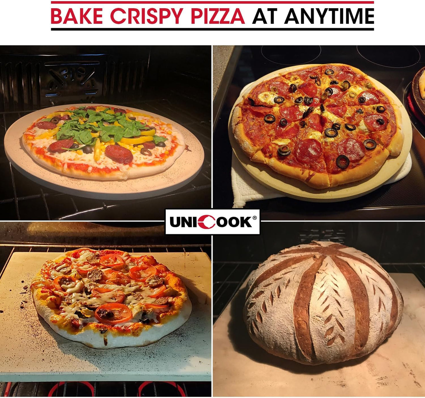 Unicook Pizza Stone 13 Inch, Cordierite Square Baking Stone for Ooni 12 Oven, Ideal for Making Crispy Crust Pizzas Bread and Cookies