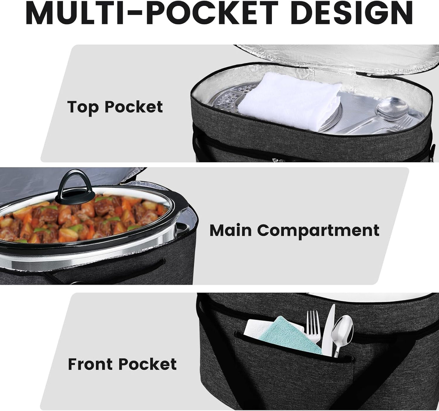 musbus 2 Layer Slow cooker bag for Crock-Pot 6-8 quart, Travel reunionc outdoor, Easy to transport Insulation water proof easy cleaning to carry, Family Gathering Potluck, Gift for Women - Black