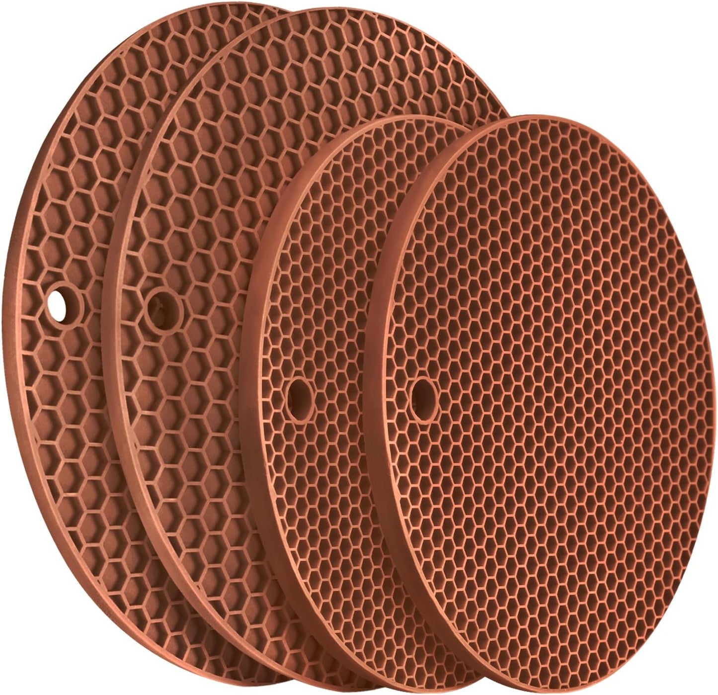 Silicone Trivets for Hot Dishs, 7 Inch & 9 Inch Heat Resistant Silicone Hot Pads Pot Holders for Kitchen Counter, Flexible Round Trivet Mats, Potholders(Coffee)